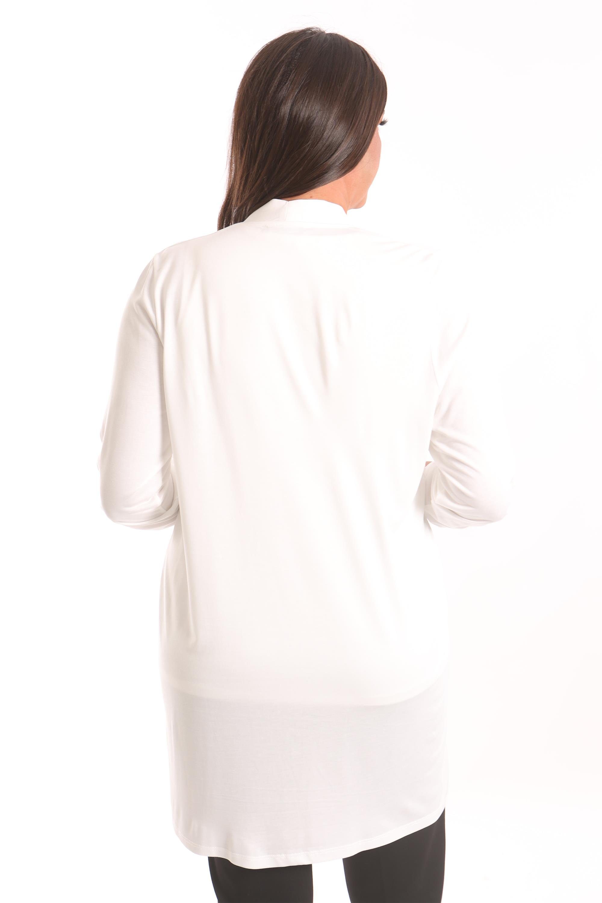 Trend42plus Büyük Beden Ekru Taş Baskılı Uzun Hırka