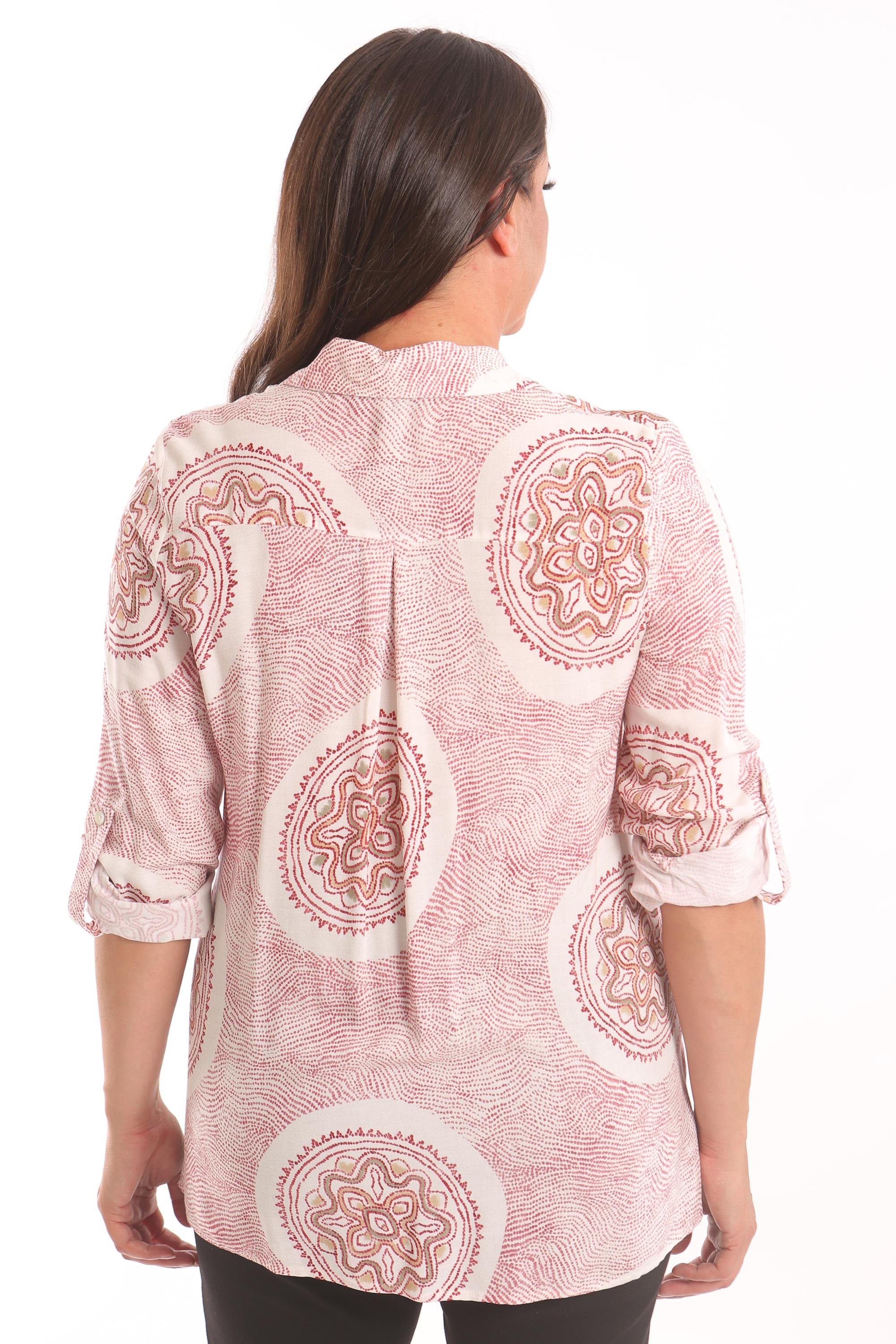 Trend42plus Büyük Beden Etnik Desen Bordo Gömlek 