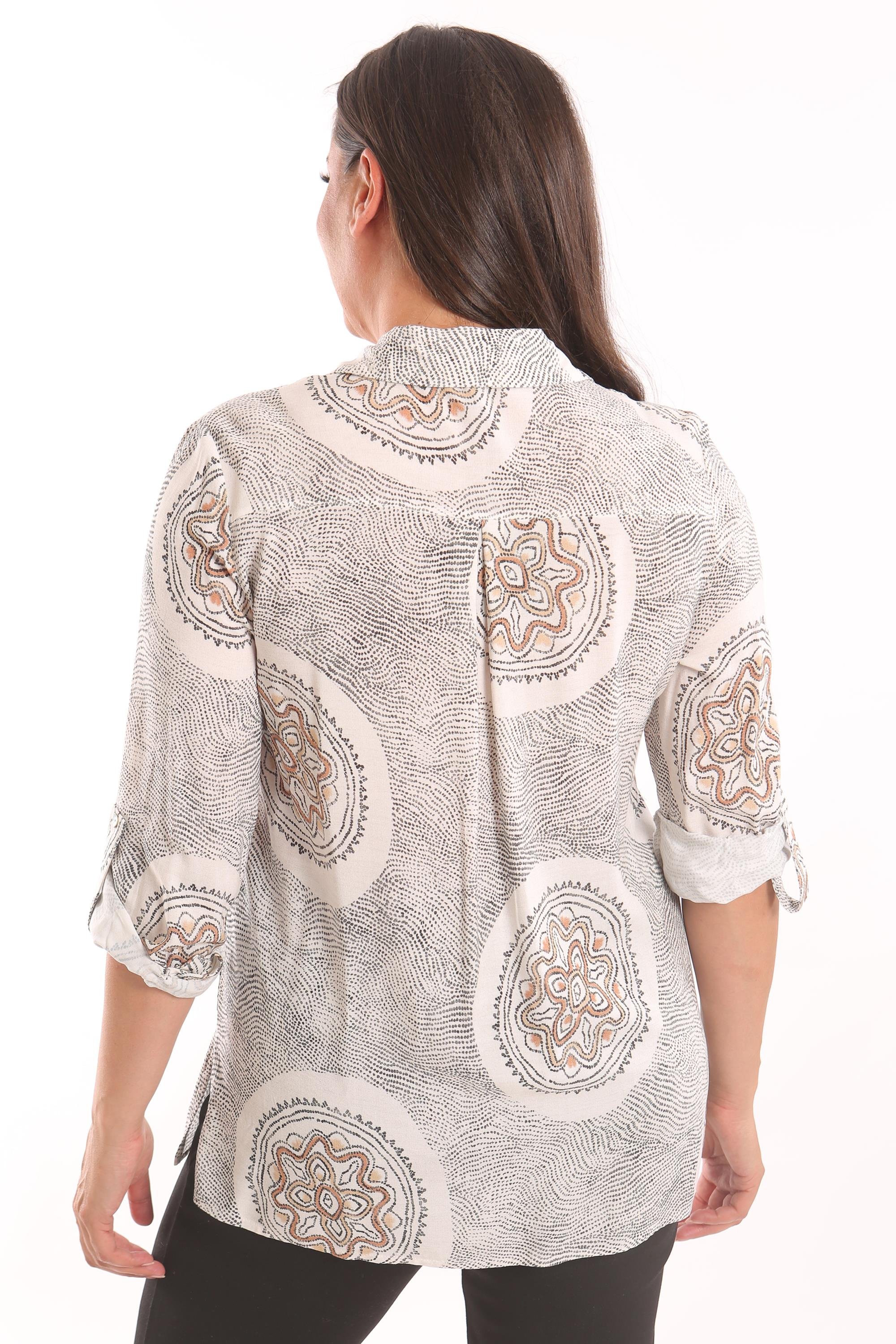 Trend42plus Büyük Beden Etnik Desen Siyah Gömlek 