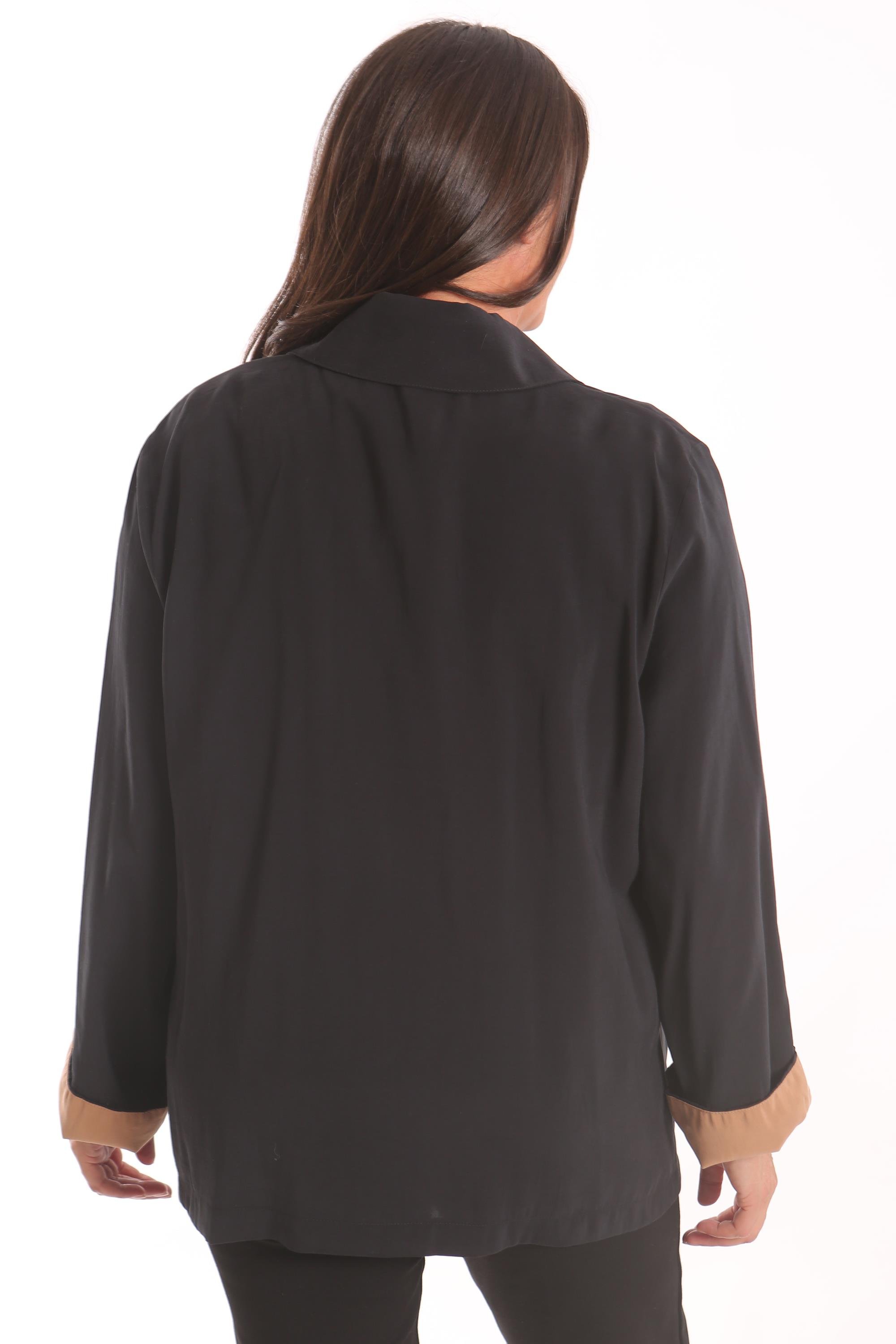 Trend42plus Büyük Beden Fermuarlı Büyük Beden Siyah Trençkot 