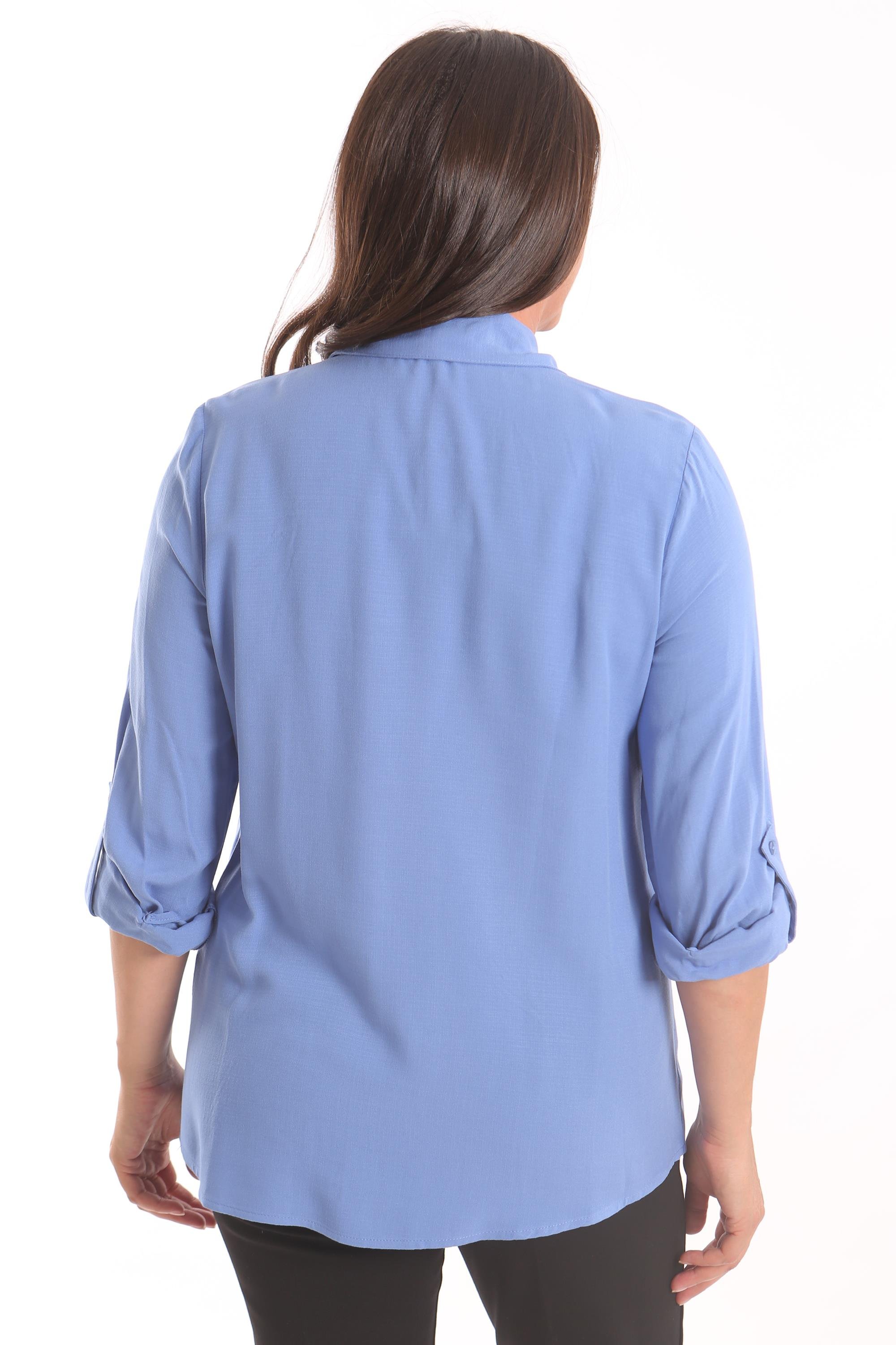 Trend42plus Büyük Beden İndigo Taş Baskılı Dokuma Gömlek