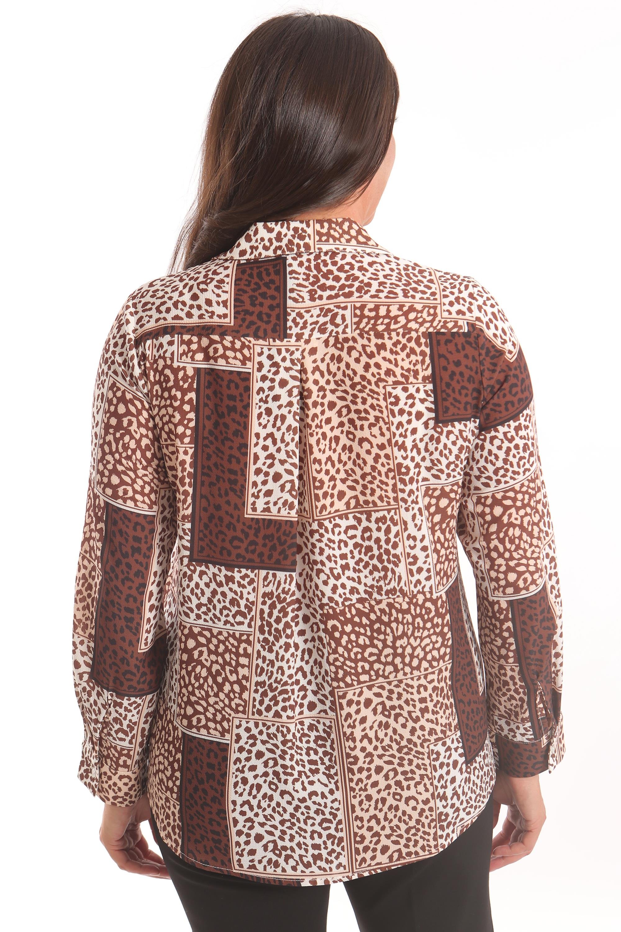 Trend42plus Büyük Beden Kahverengi Leopar Desen Dijital Baskılı Gömlek 