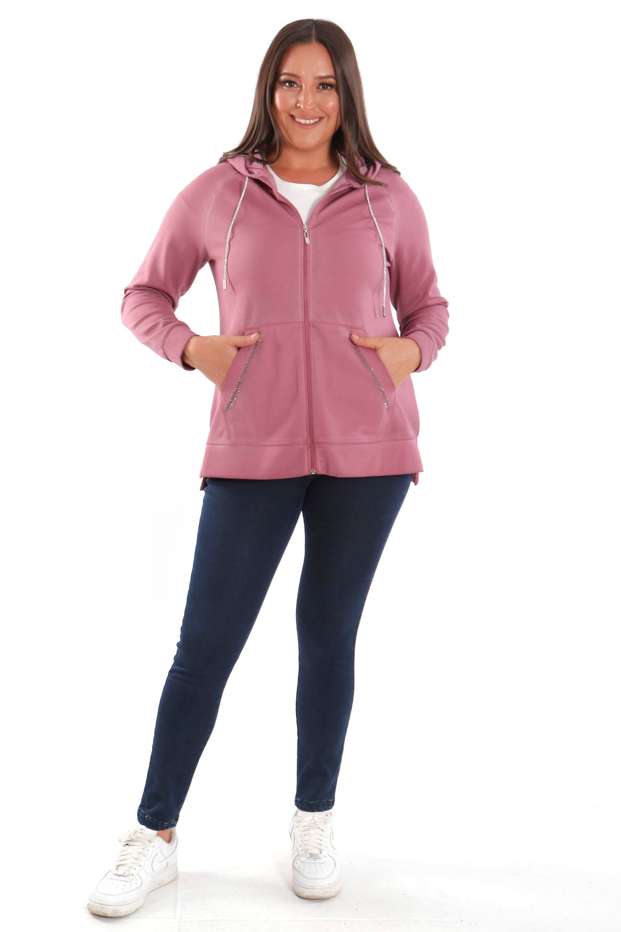 Trend42plus Büyük Beden Kapüşonlu Cep Detaylı ve Batik Yıkamalı Bordo Sweatshirt