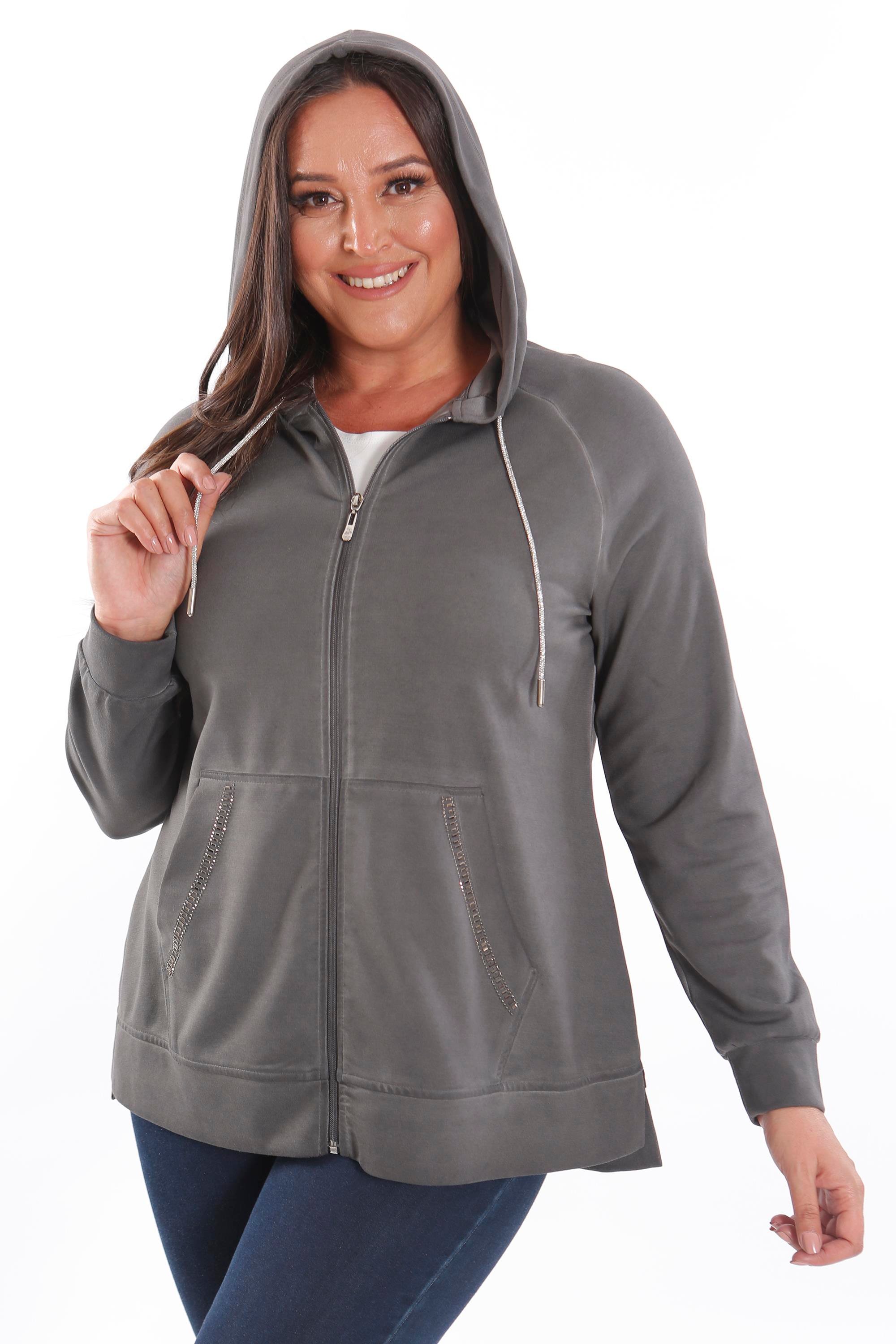 Trend42plus Büyük Beden Kapüşonlu Cep Detaylı ve Batik Yıkamalı Siyah Sweatshirt