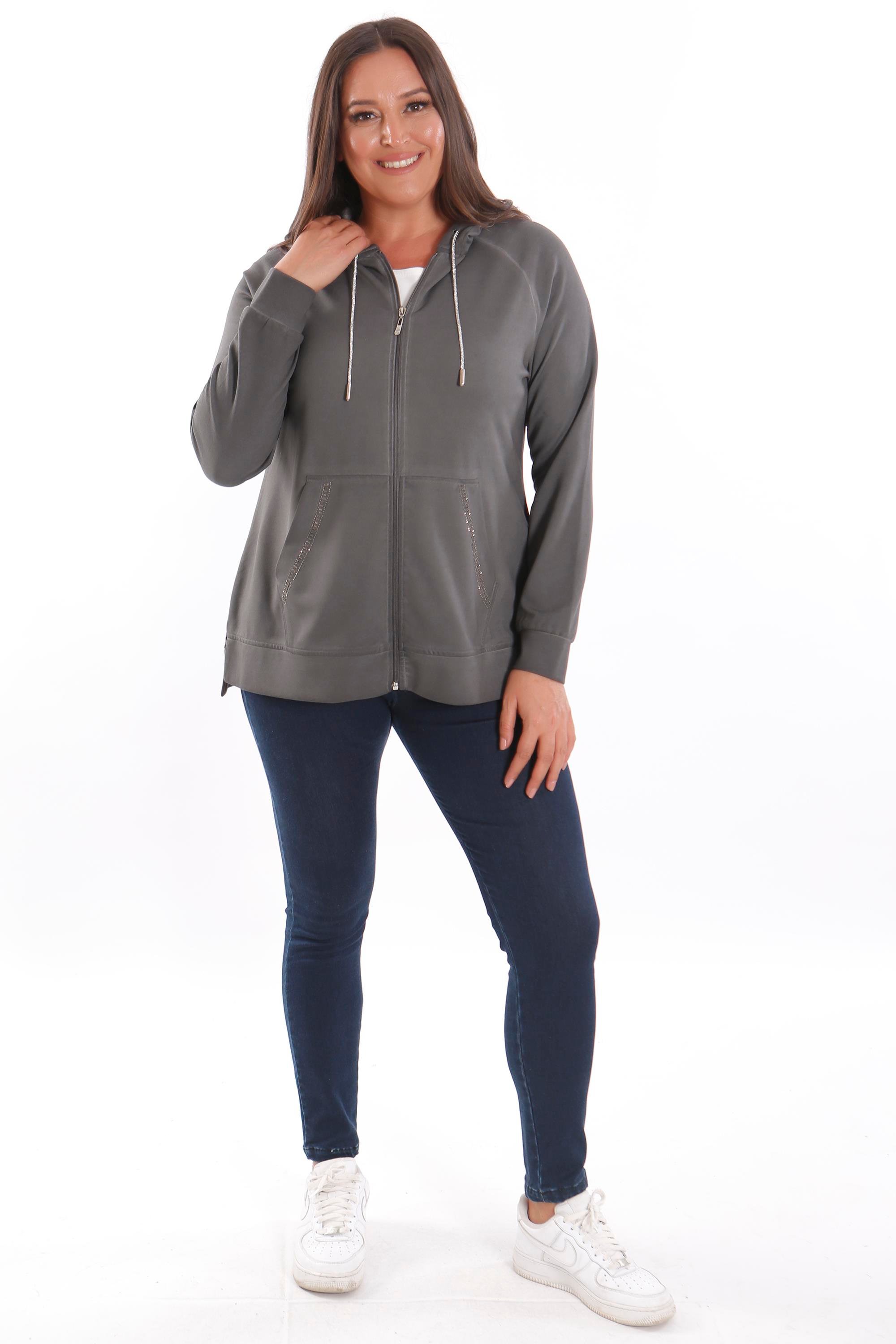 Trend42plus Büyük Beden Kapüşonlu Cep Detaylı ve Batik Yıkamalı Siyah Sweatshirt