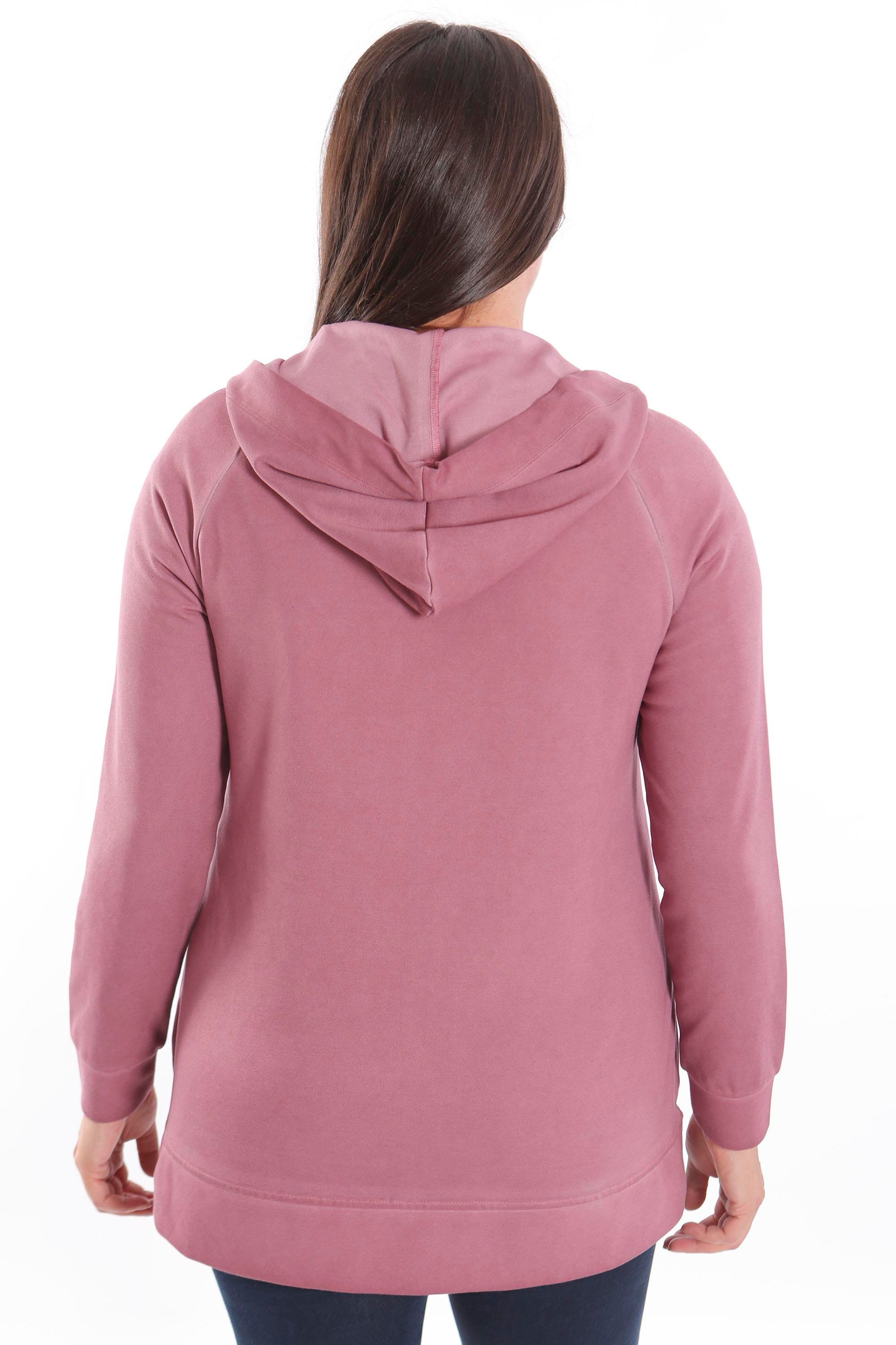 Trend42plus Büyük Beden Kapüşonlu Cep Detaylı ve Batik Yıkamalı Bordo Sweatshirt