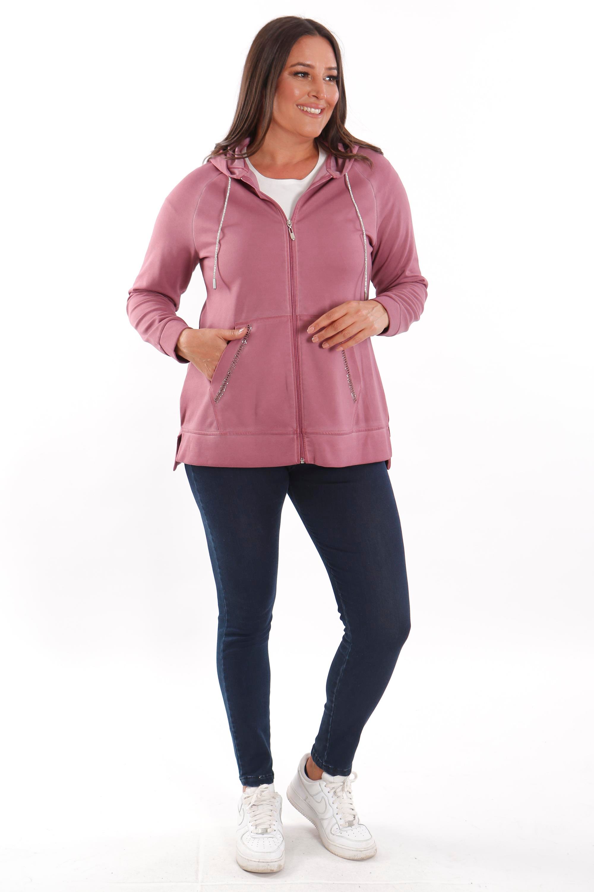Trend42plus Büyük Beden Kapüşonlu Cep Detaylı ve Batik Yıkamalı Bordo Sweatshirt