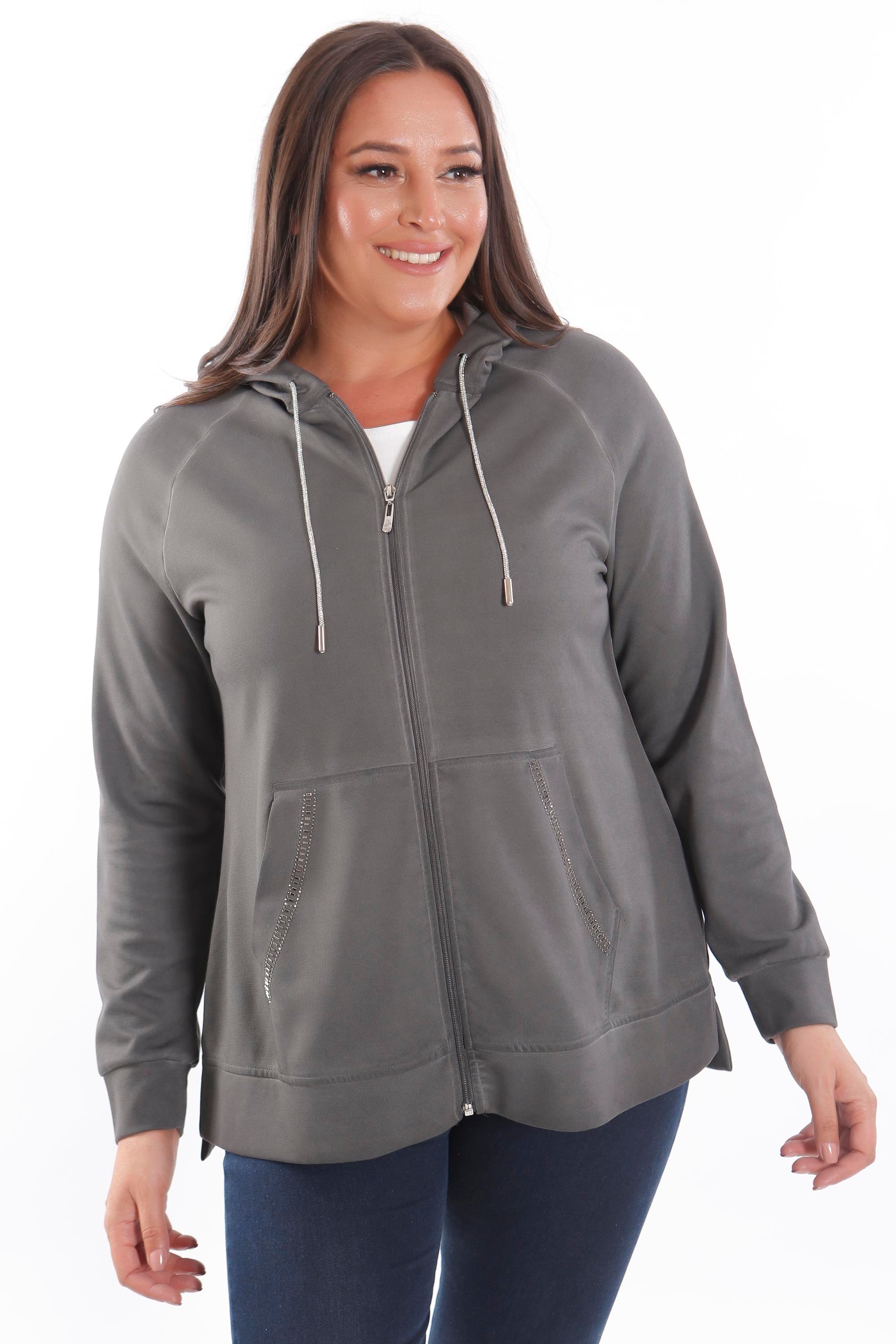 Trend42plus Büyük Beden Kapüşonlu Cep Detaylı ve Batik Yıkamalı Siyah Sweatshirt