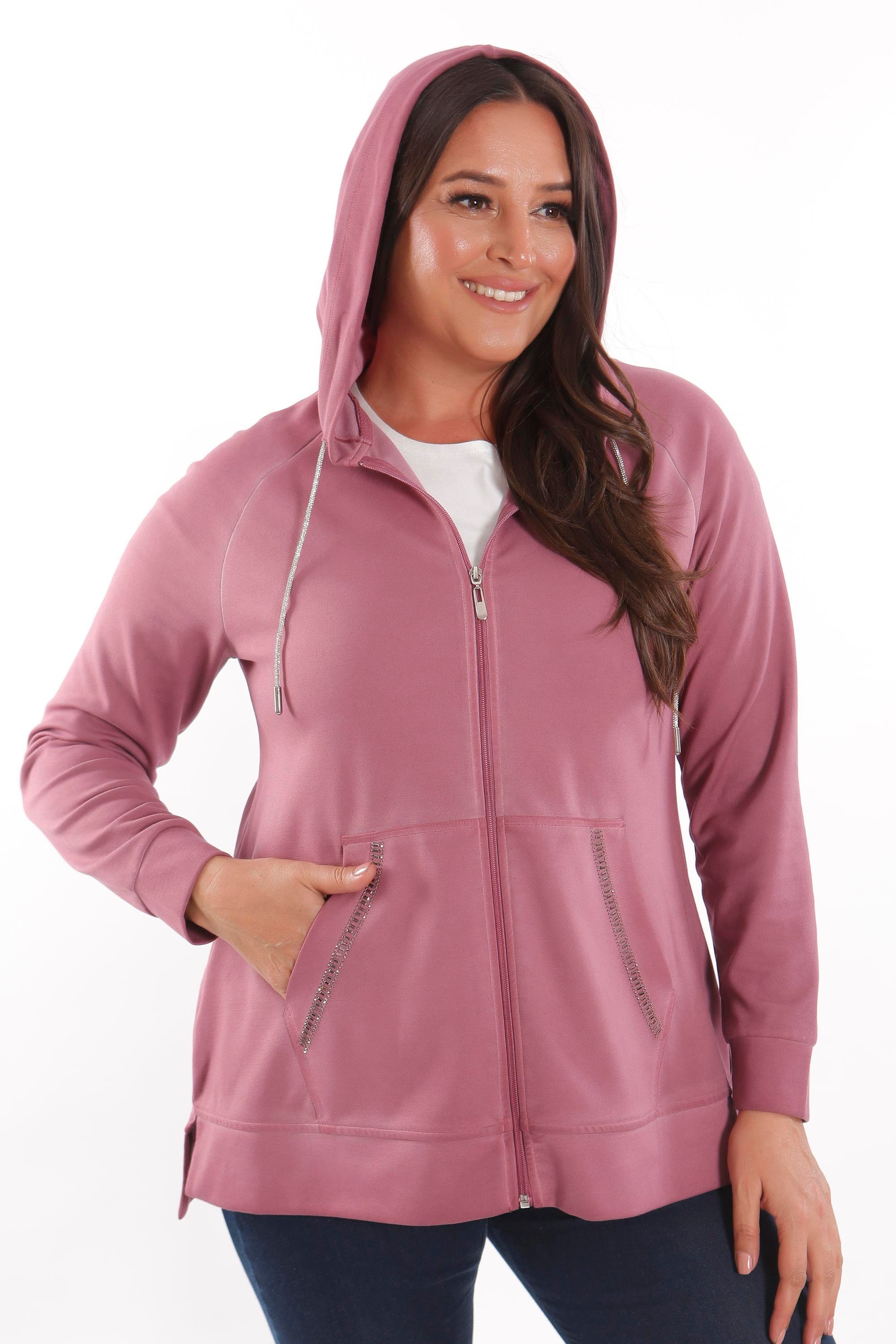 Trend42plus Büyük Beden Kapüşonlu Cep Detaylı ve Batik Yıkamalı Bordo Sweatshirt