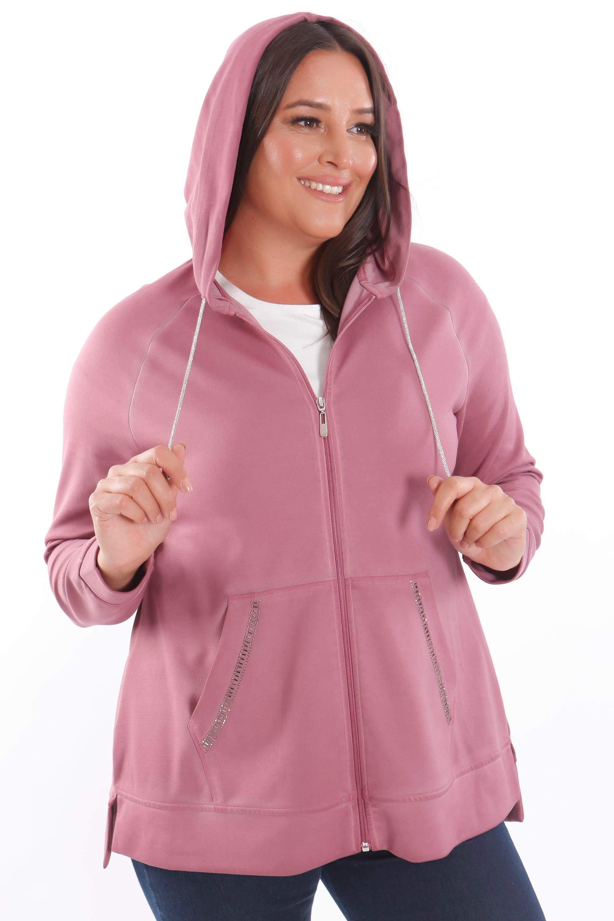 Trend42plus Büyük Beden Kapüşonlu Cep Detaylı ve Batik Yıkamalı Bordo Sweatshirt