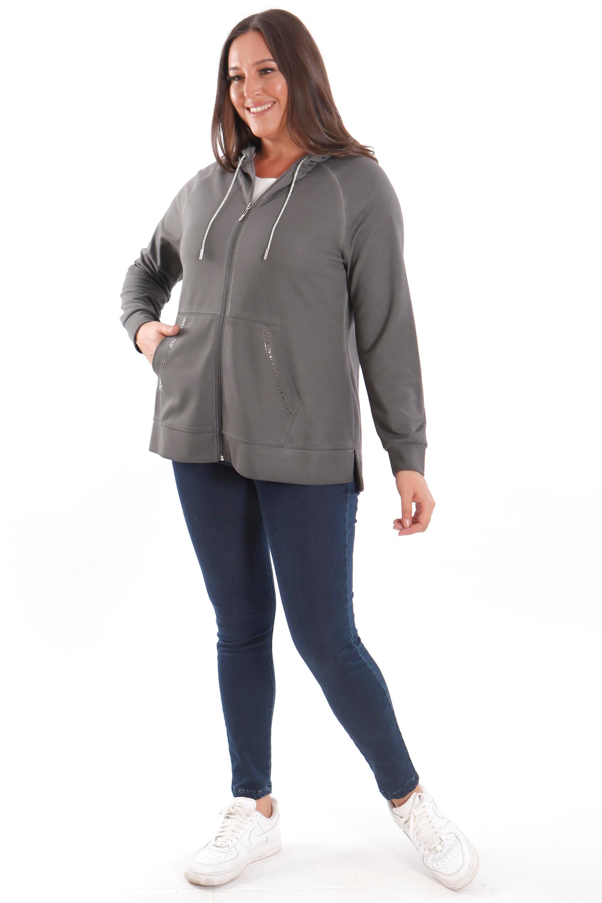 Trend42plus Büyük Beden Kapüşonlu Cep Detaylı ve Batik Yıkamalı Siyah Sweatshirt