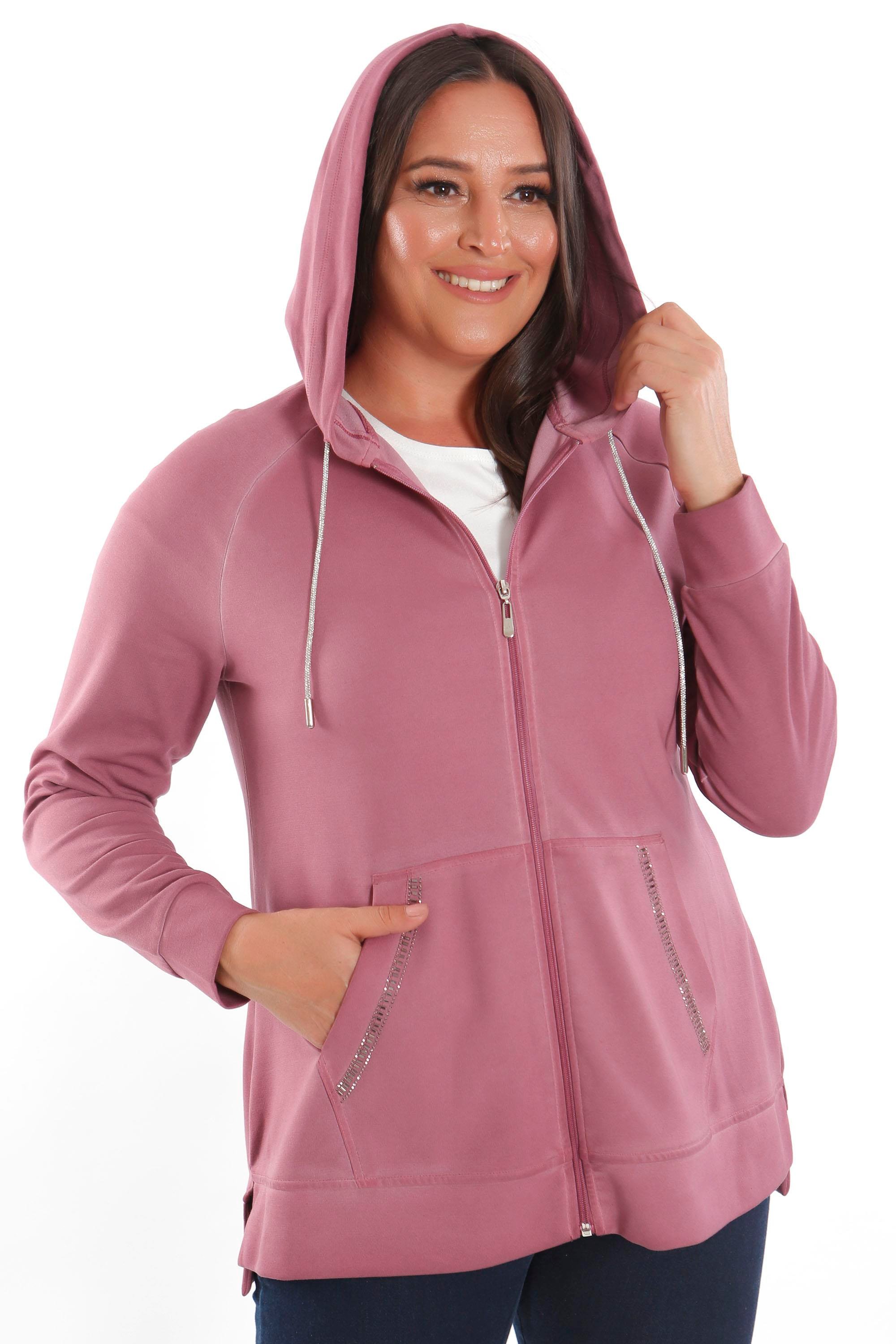 Trend42plus Büyük Beden Kapüşonlu Cep Detaylı ve Batik Yıkamalı Bordo Sweatshirt