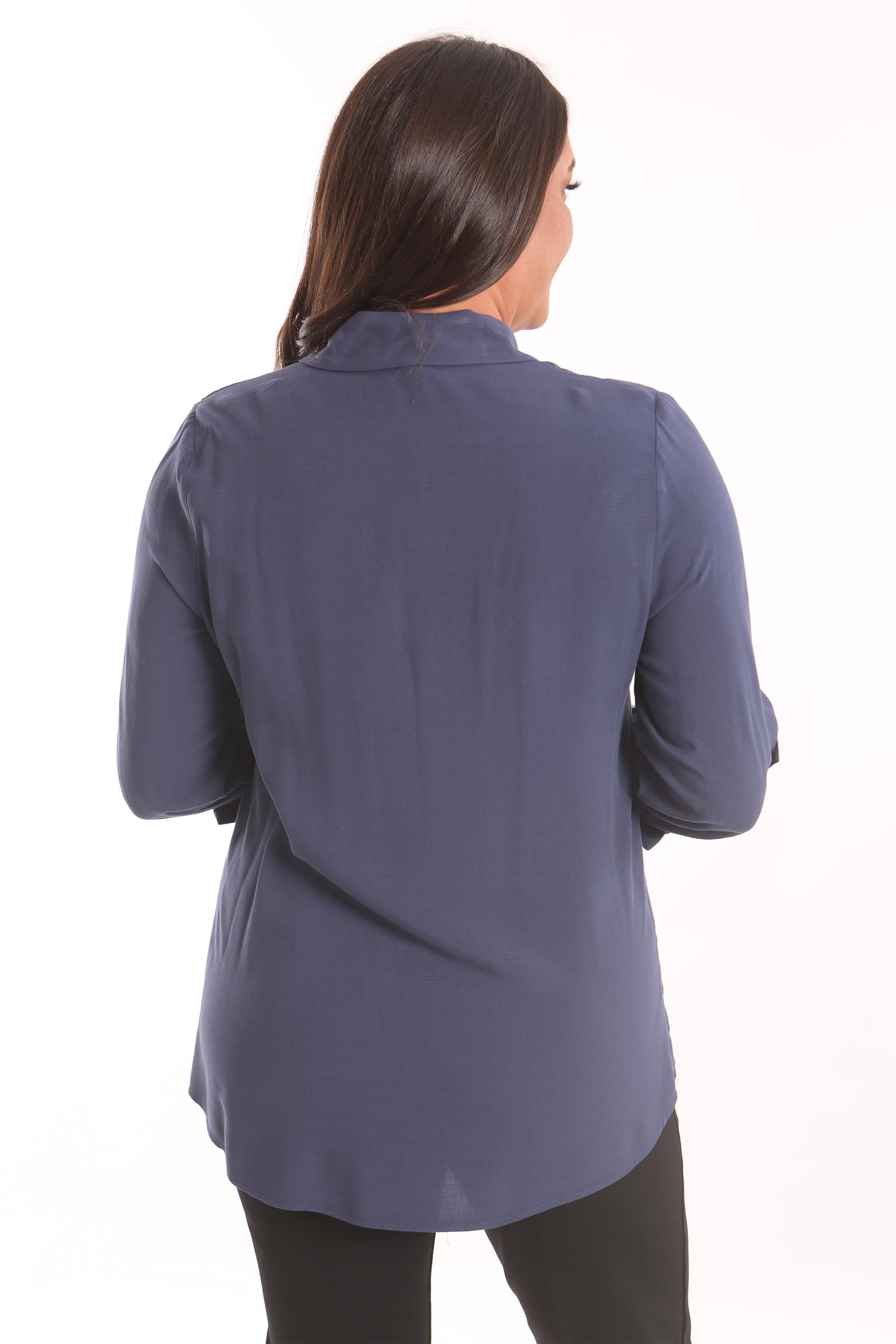 Trend42plus Büyük Beden Lacivert Taş Baskılı Dokuma Gömlek