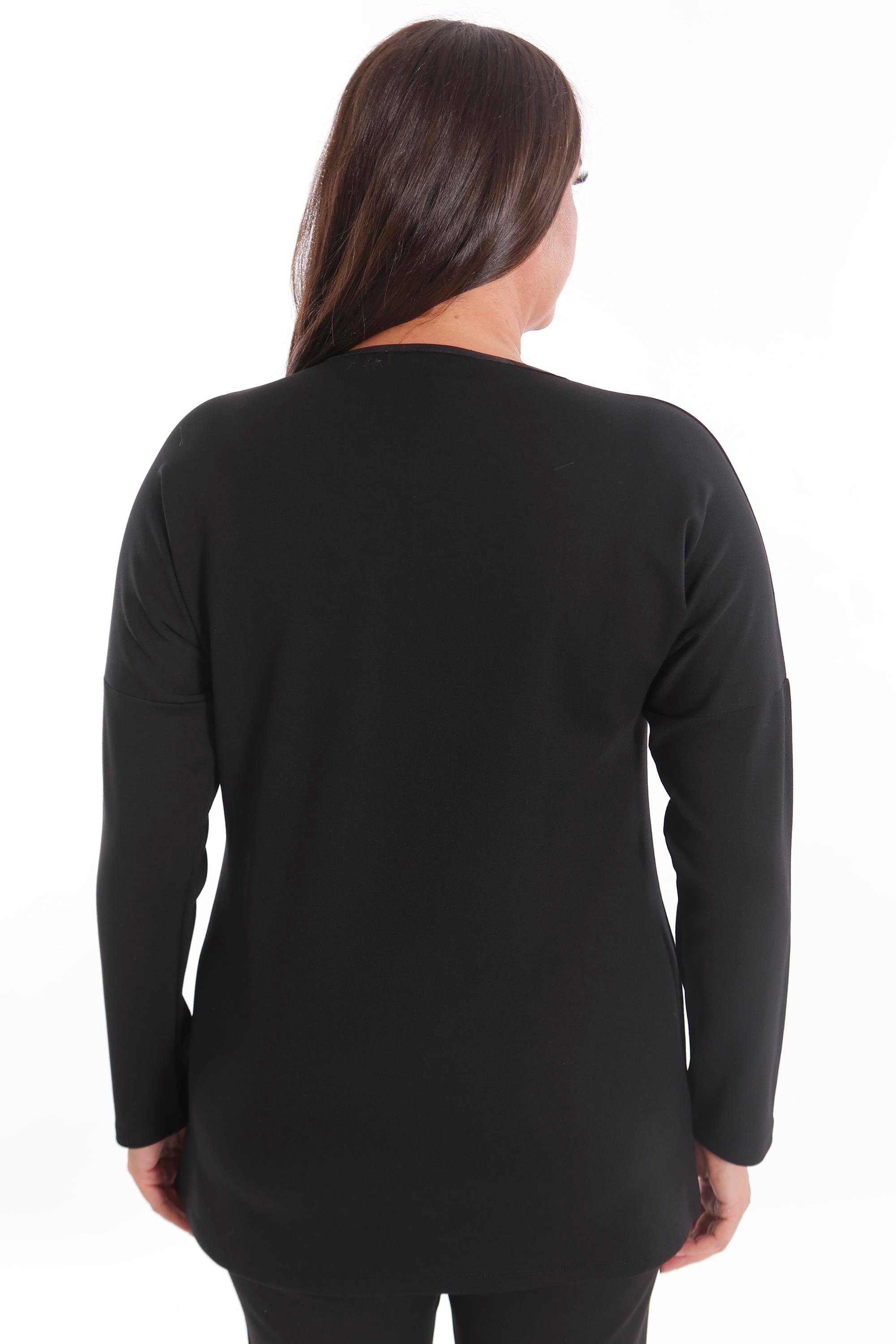 Trend42plus Büyük Beden Leopar Desenli Siyah Tunik