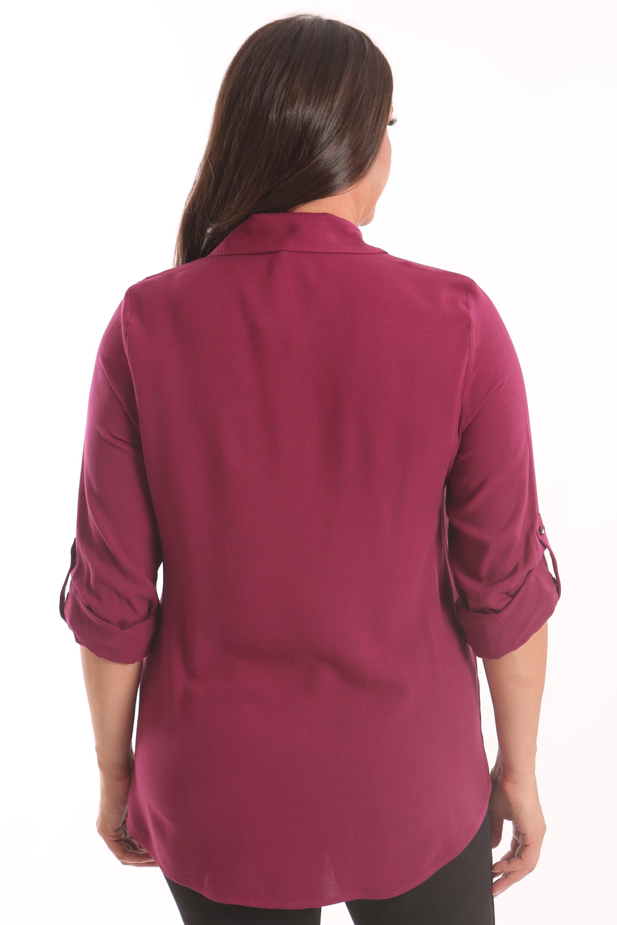 Trend42plus Büyük Beden Mürdüm Taş Baskılı Dokuma Gömlek