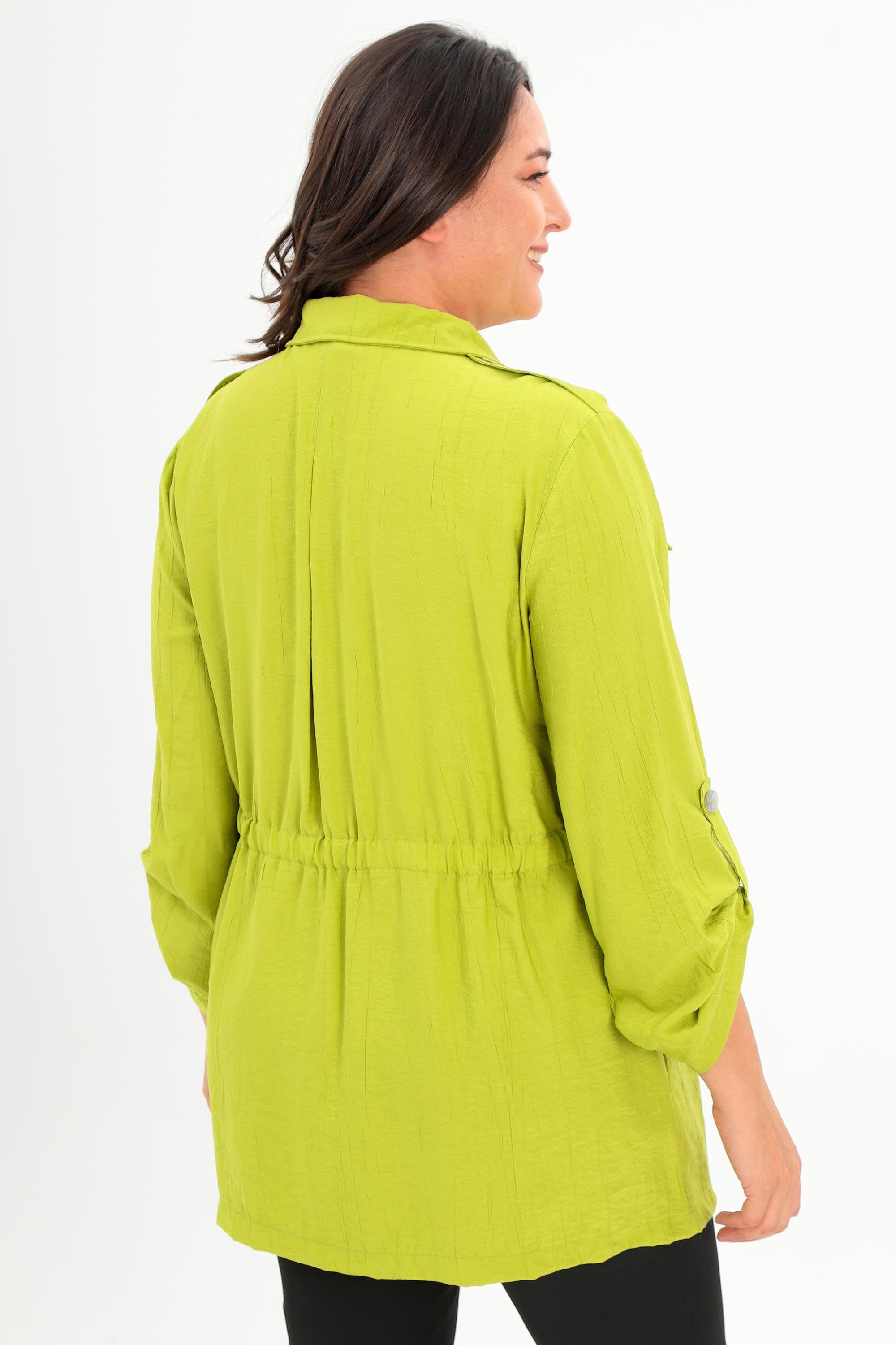 Trend42plus Büyük Beden Omuz Apoletli Cep Kapaklı Yağ Yeşili Trençkot