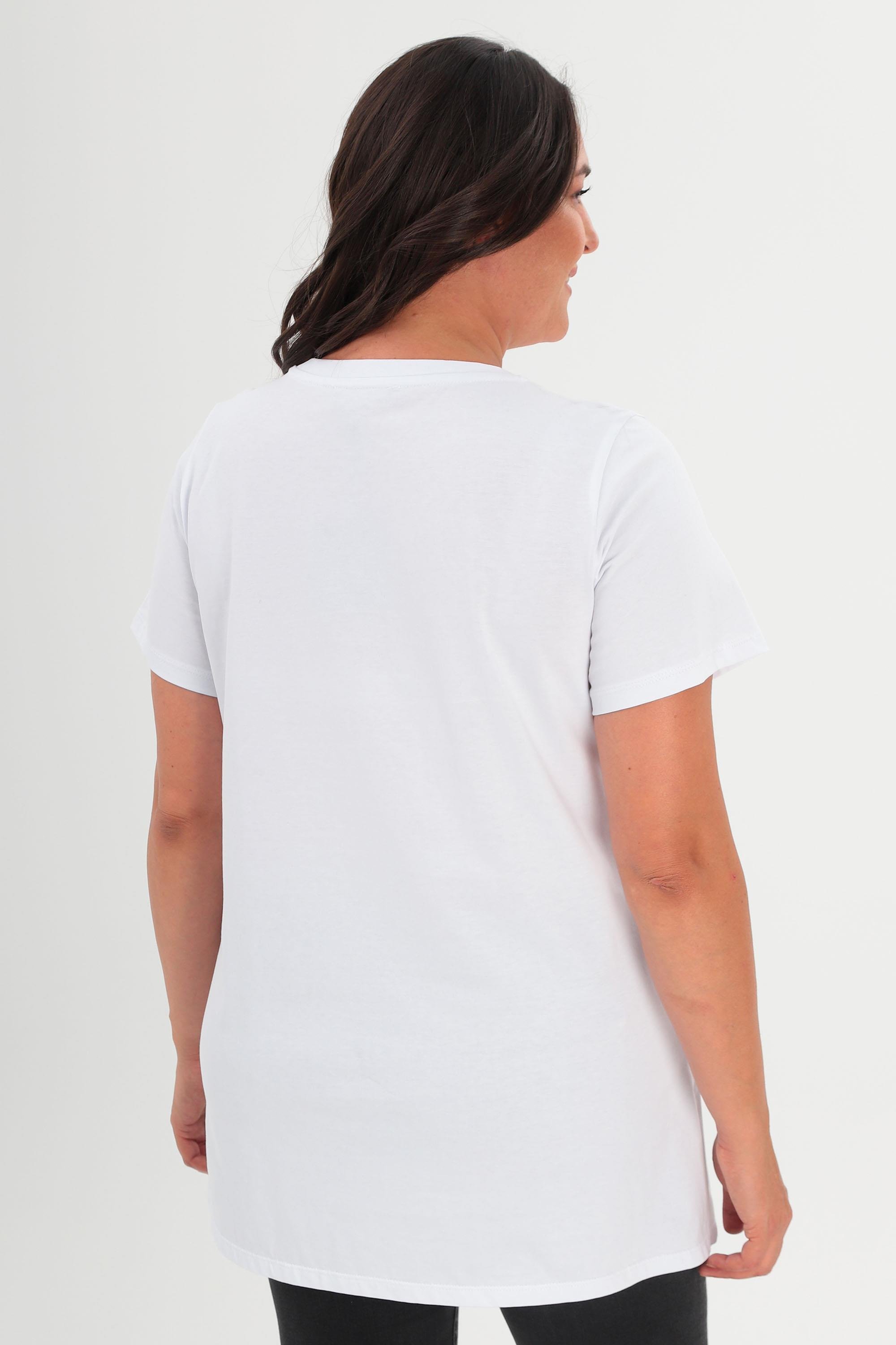 Trend42plus Büyük Beden Ön Kuş Taş Baskılı Beyaz Tİşört