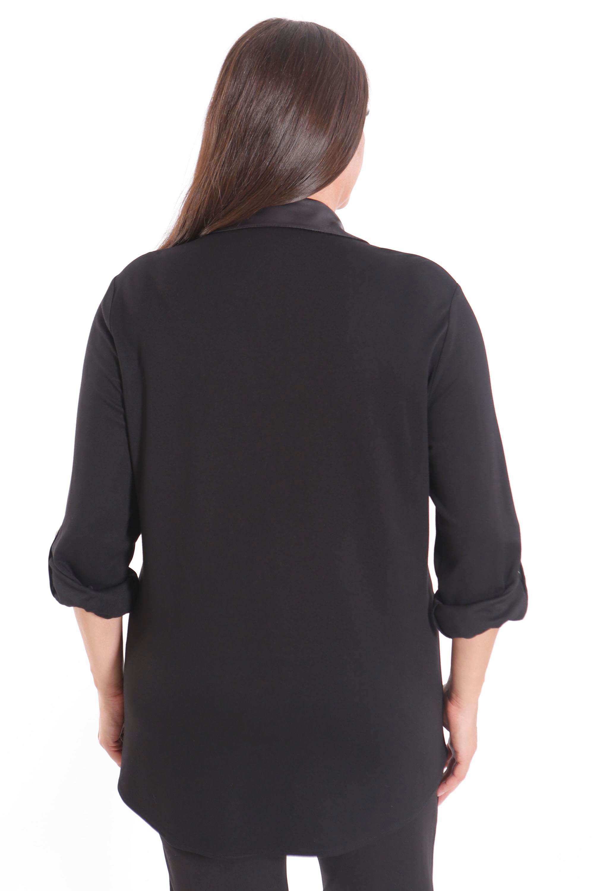 Trend42plus Büyük Beden Ön Parça ve Deri Cep Detaylı Örme Bej Gömlek