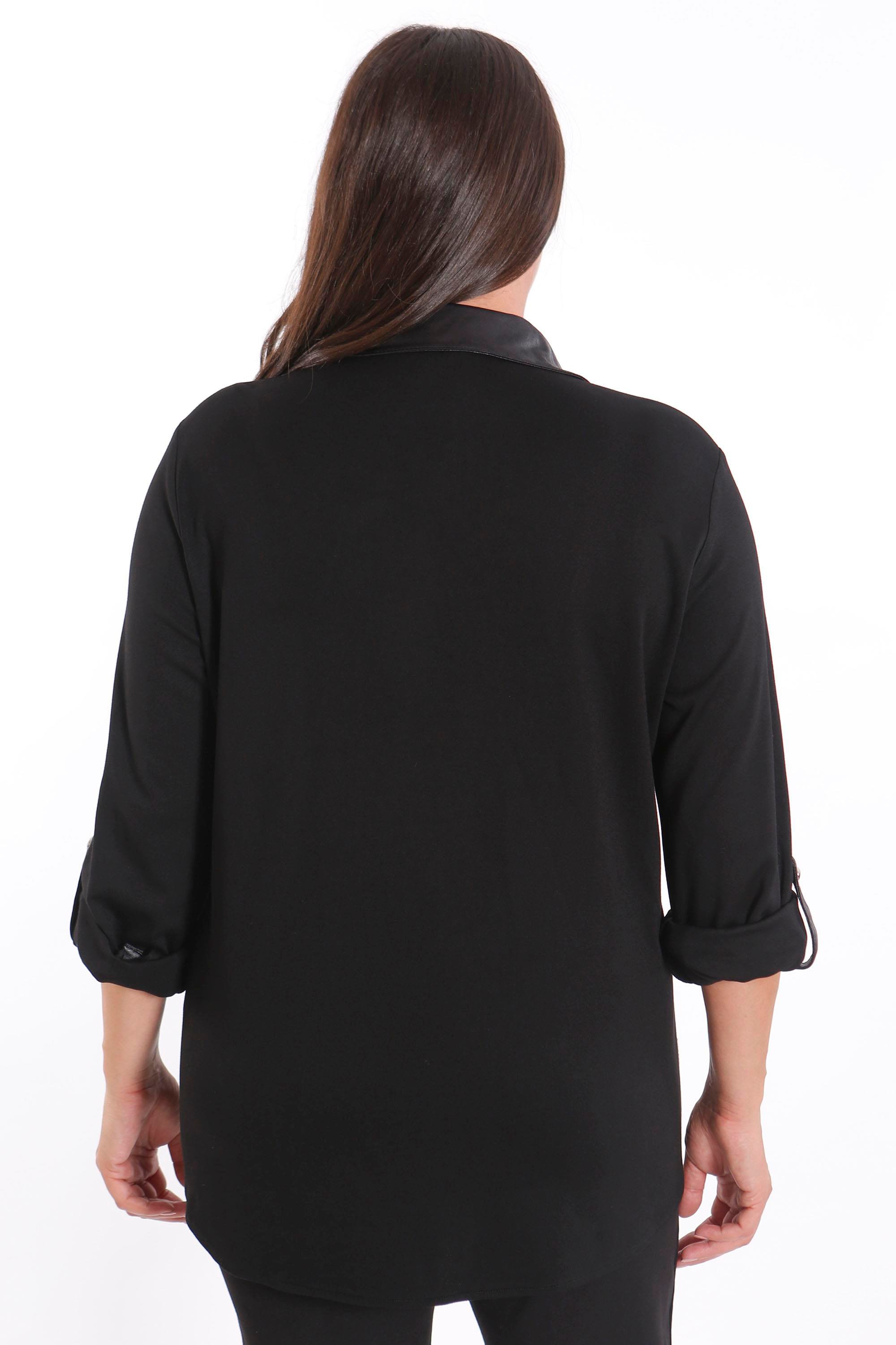 Trend42plus Büyük Beden Ön Parça ve Deri Cep Detaylı Örme Bordo Gömlek