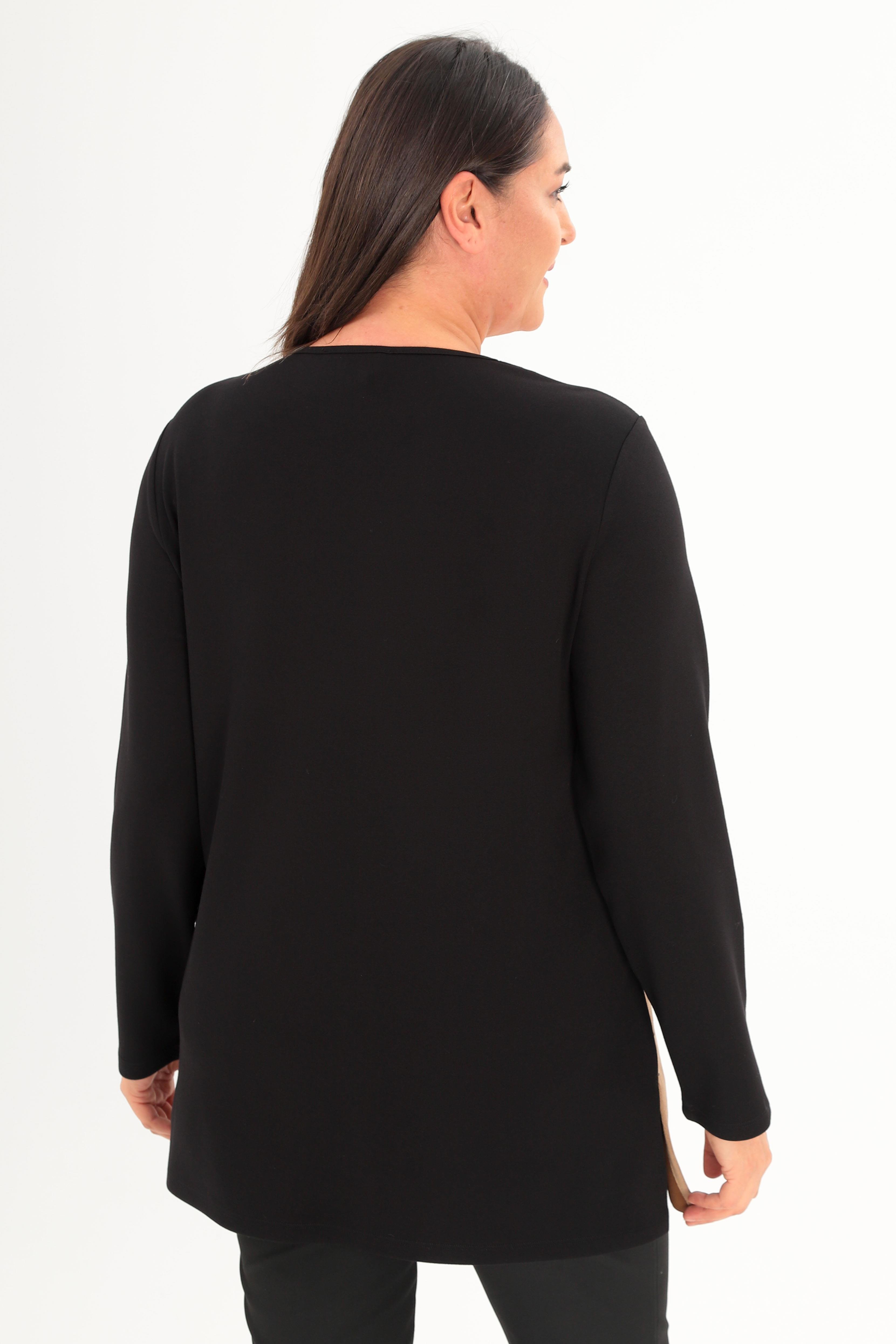 Trend42plus Büyük Beden Ön Süet Trok Baskılı Vizon Tunik