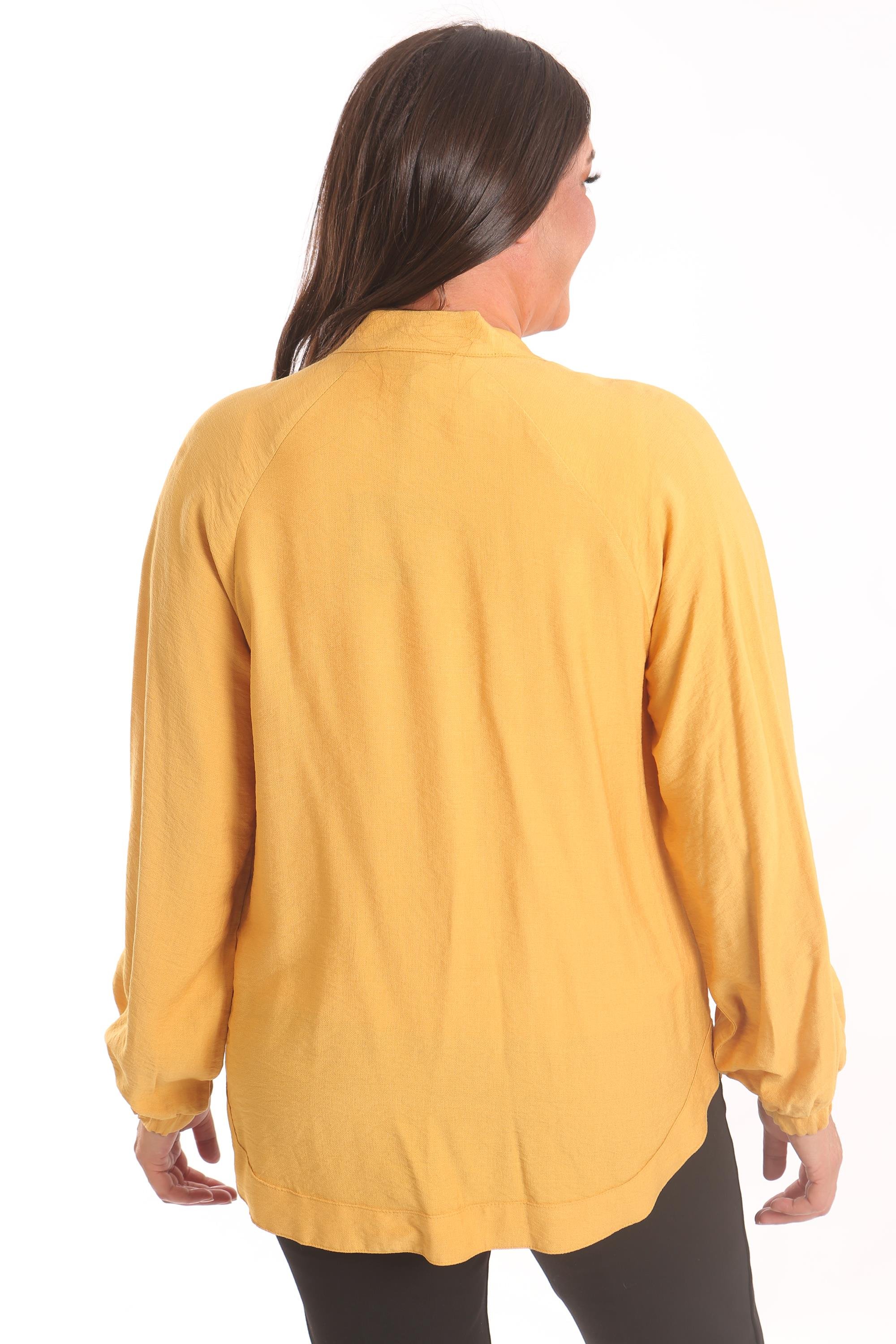 Trend42plus Büyük Beden Ön Taş Baskılı Hardal Ceket