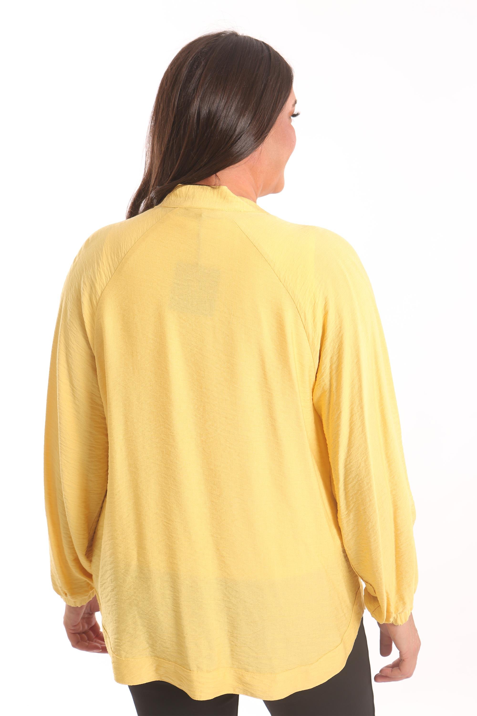 Trend42plus Büyük Beden Ön Taş Baskılı Sarı Ceket