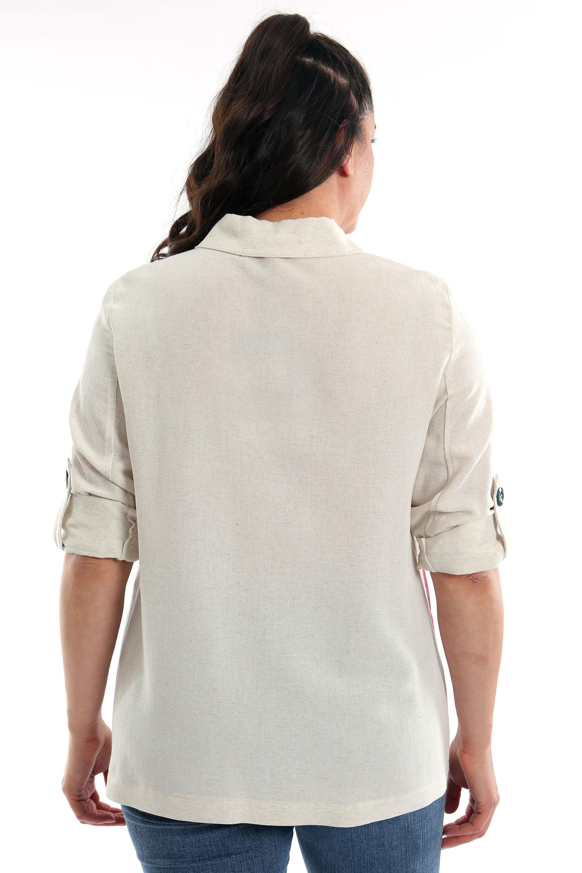 Trend42plus Büyük Beden Ön Yaprak Baskılı Ceket  Yeşil 