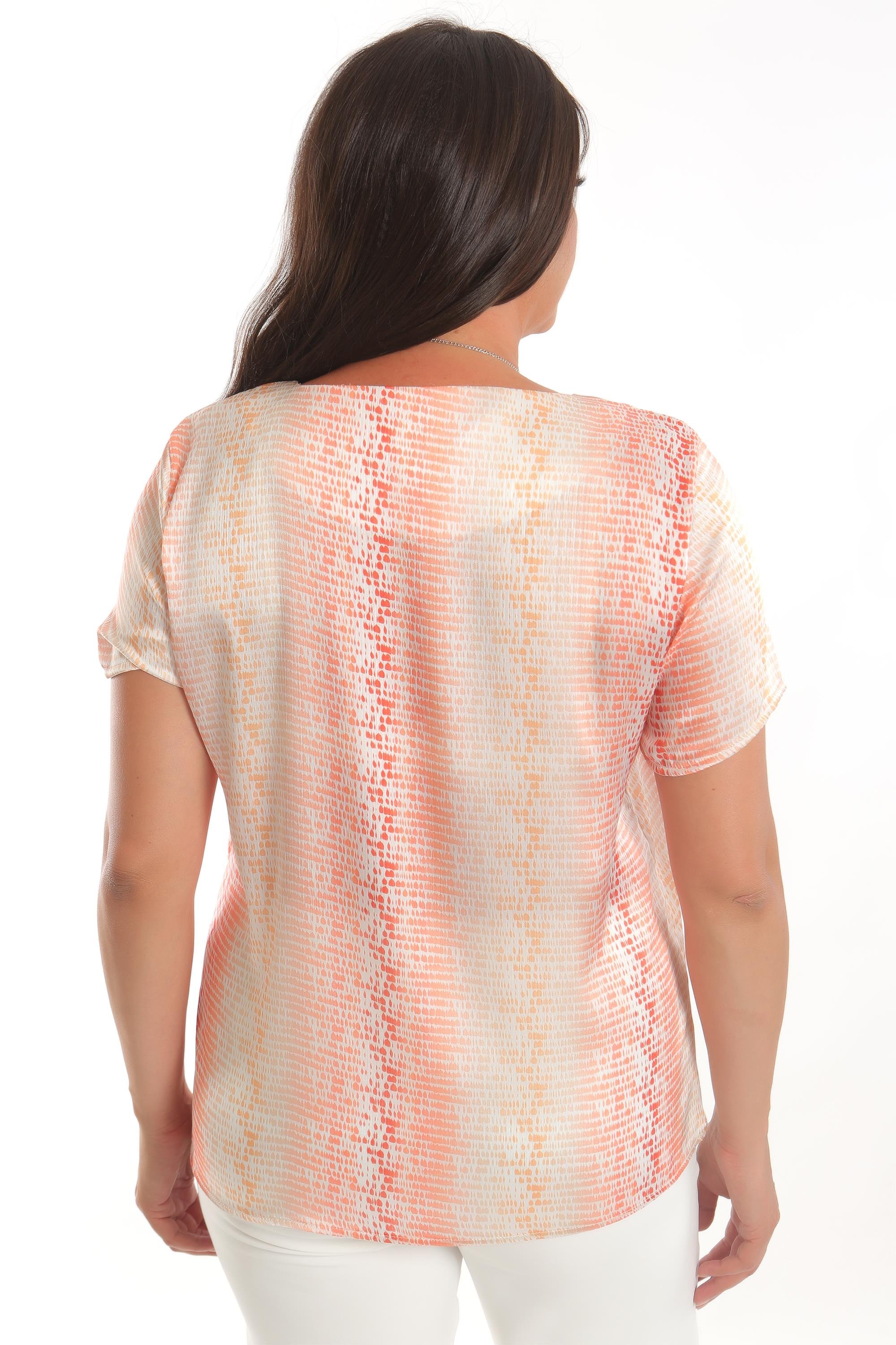 Trend42plus Büyük Beden Oranj Damla Desenli Kısa Kol Bluz