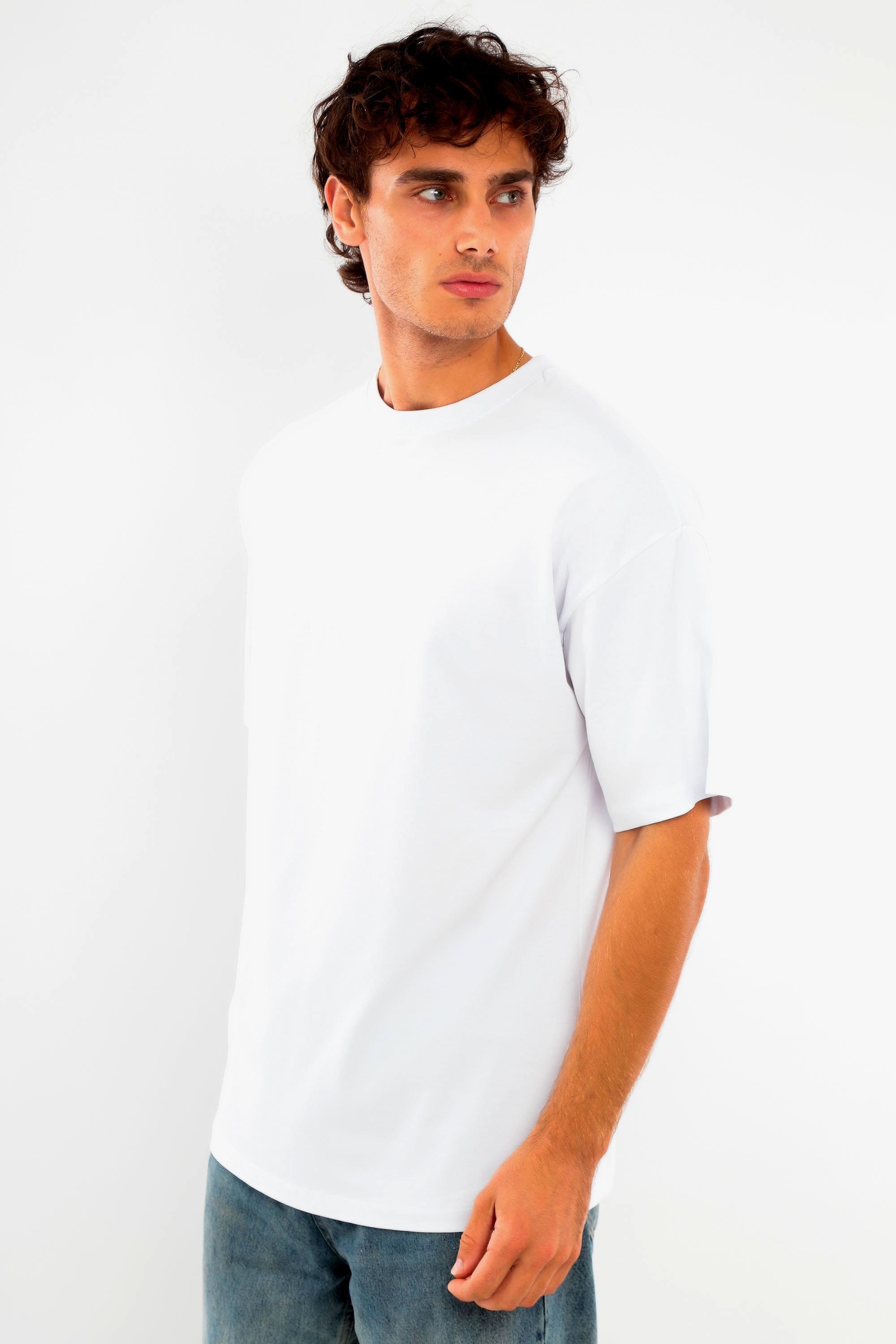 Trend42plus Büyük Beden Oversize Fit %100 Pamuk Beyaz T-shirt