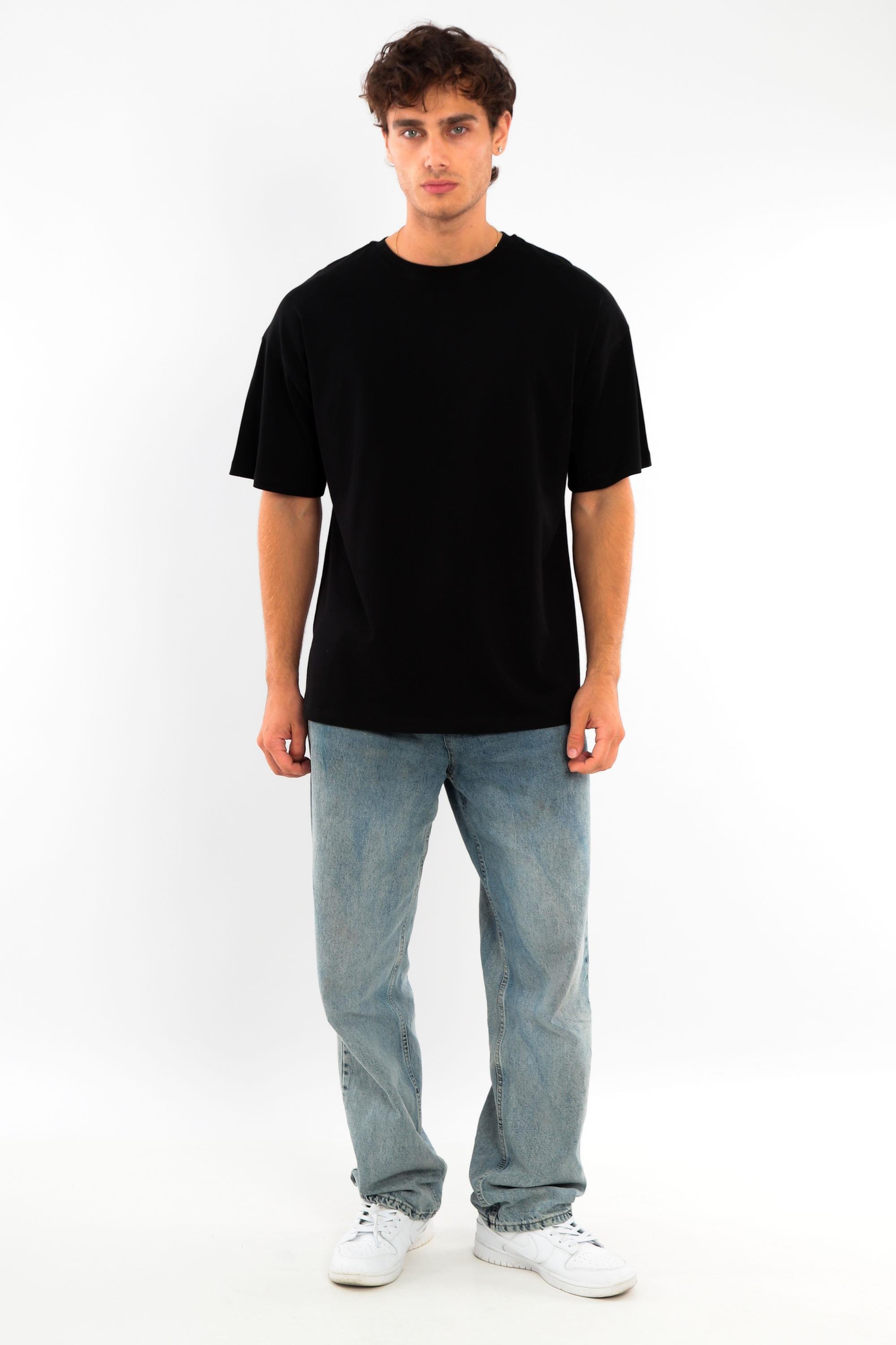 Trend42plus Büyük Beden Oversize Fit %100 Pamuk Siyah T-shirt