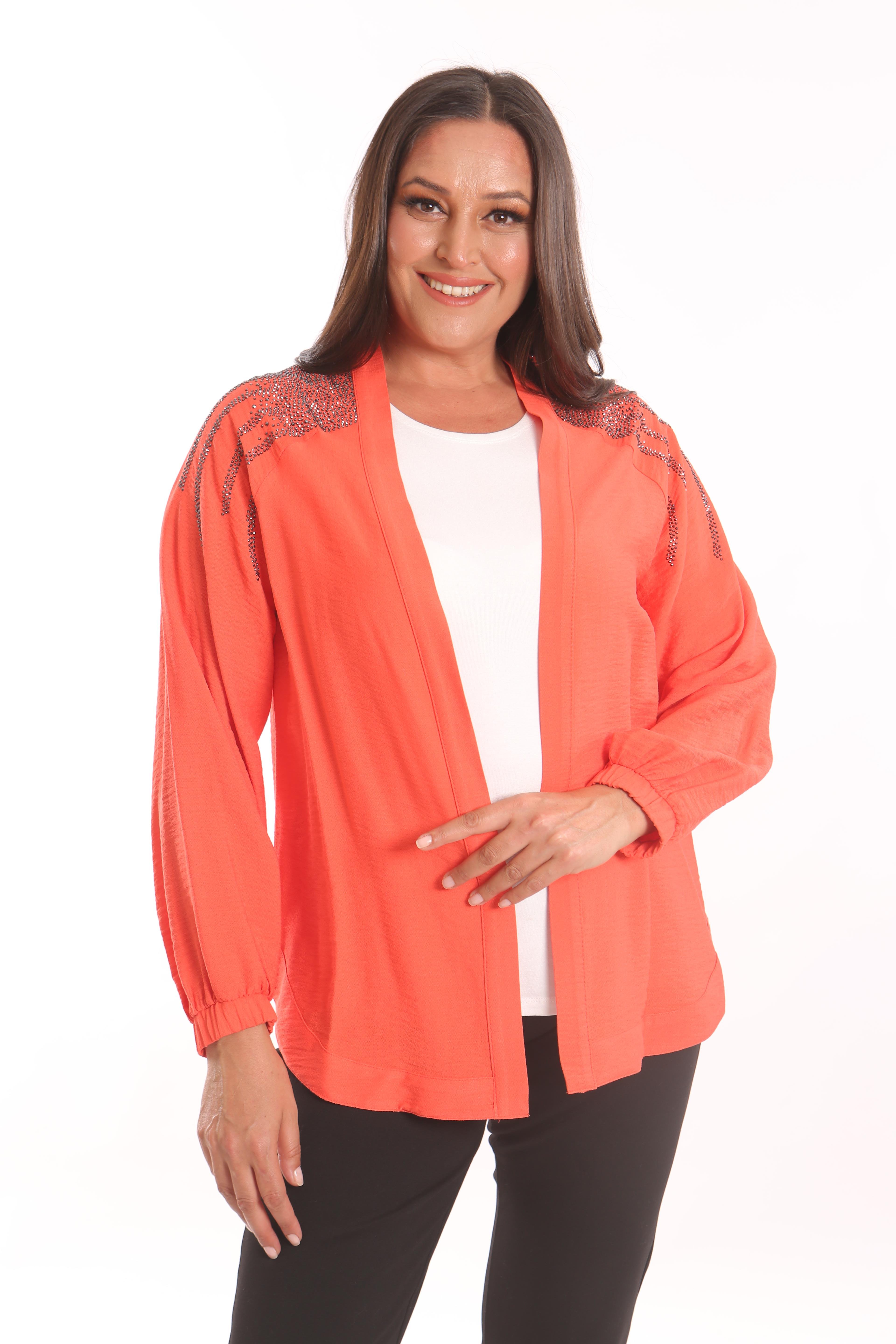 Trend42plus Büyük Beden Robası Taş Baskılı Oversize Oranj Ceket