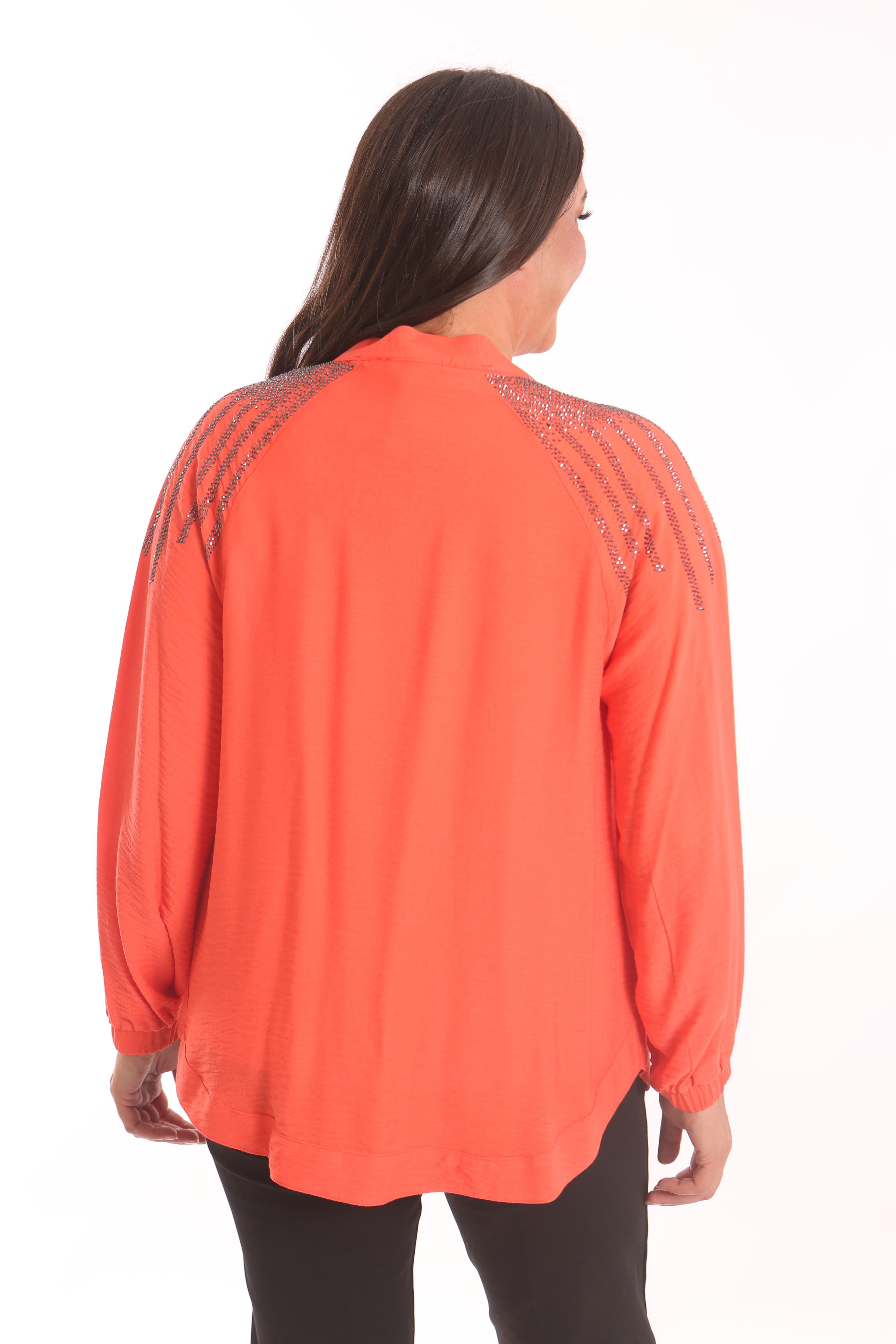 Trend42plus Büyük Beden Robası Taş Baskılı Oversize Oranj Ceket