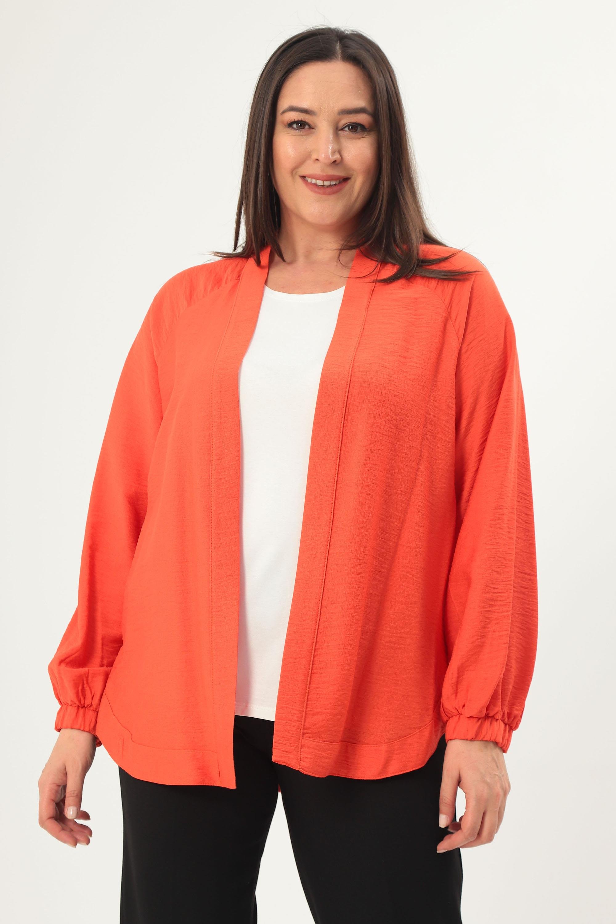 Trend42plus Büyük Beden Sırt Taş Baskılı Oversize Oranj Ceket