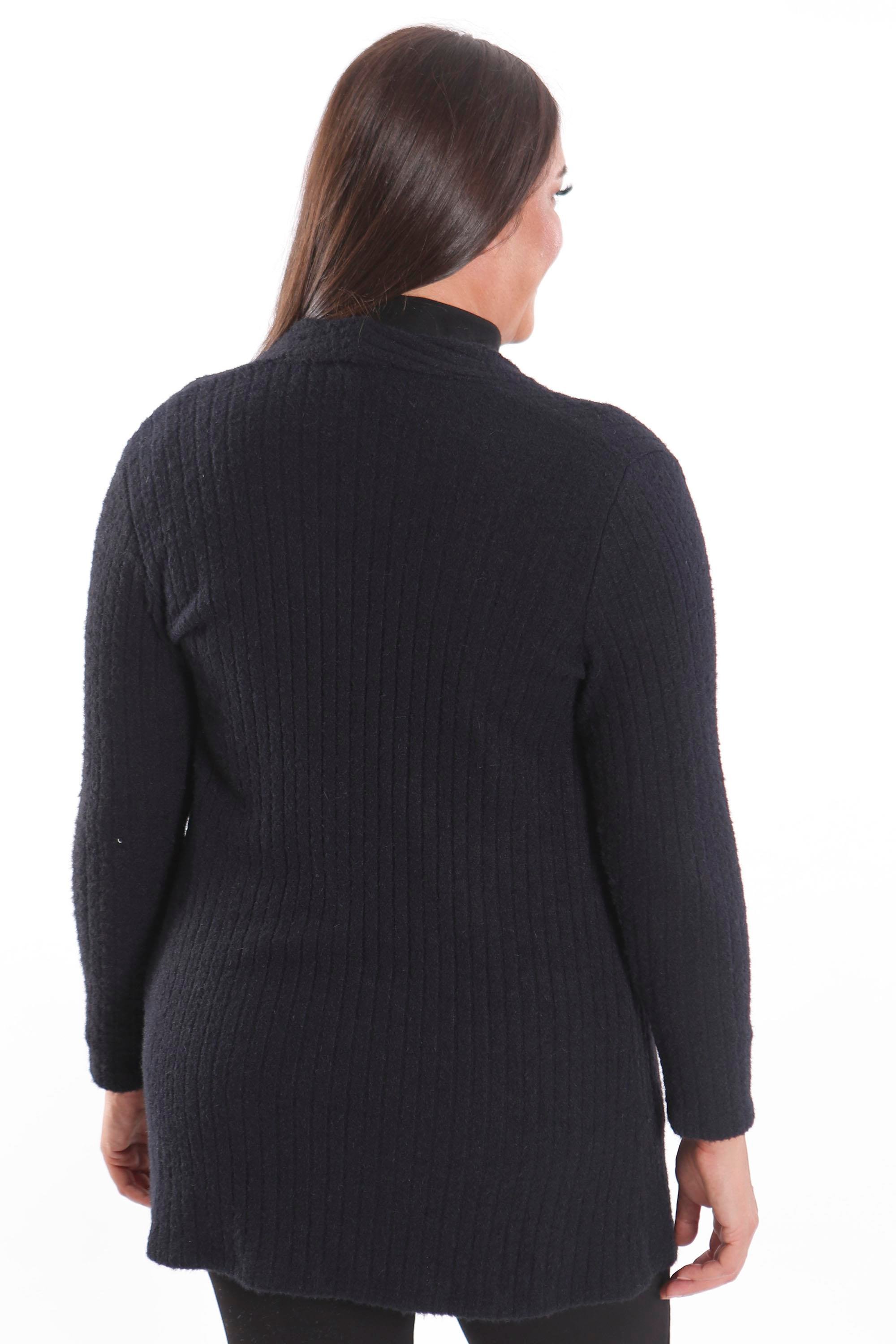 Trend42plus Büyük Beden Siyah Kendinden Kıvrımlı Yumoş Hırka