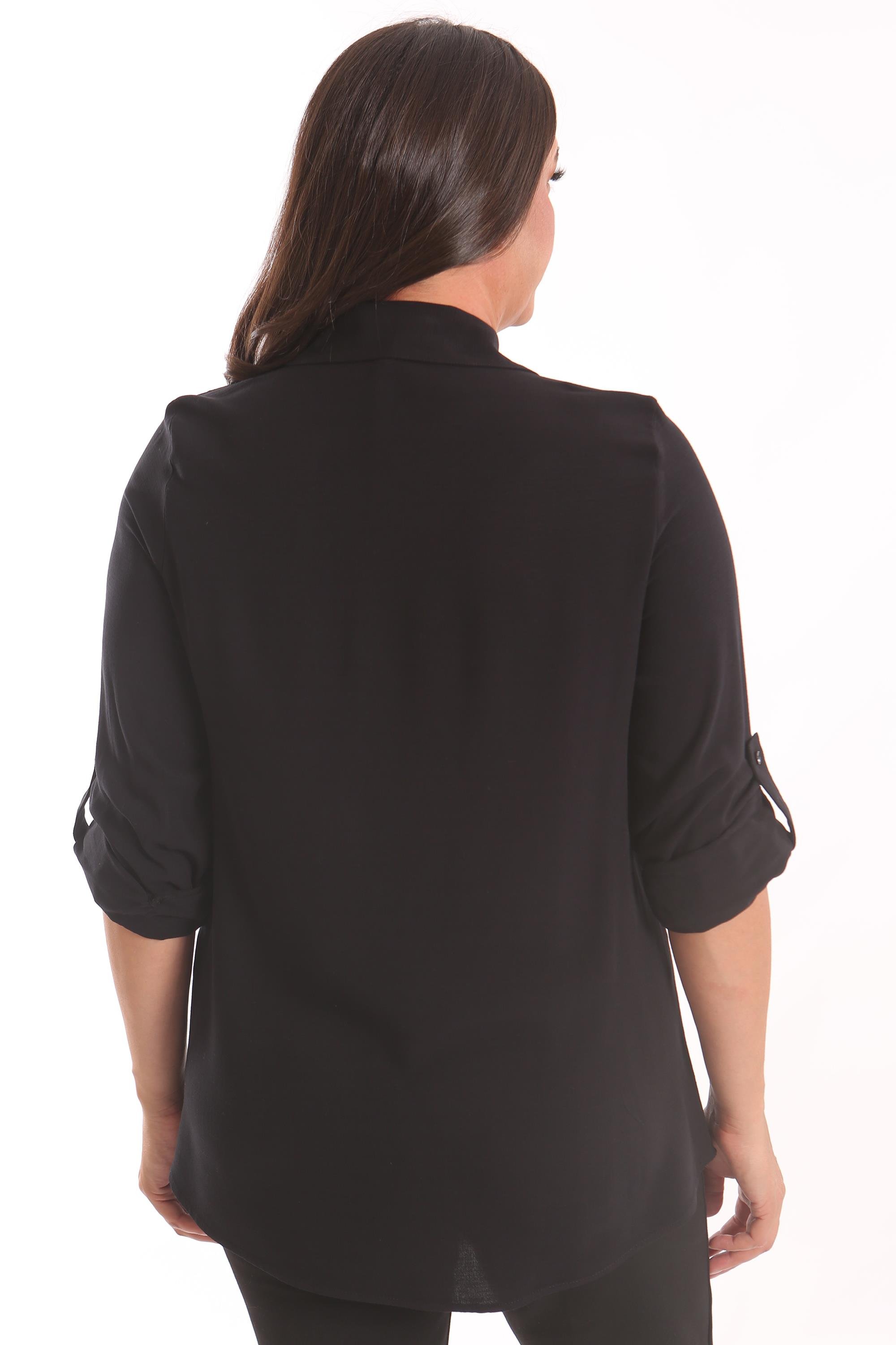 Trend42plus Büyük Beden Siyah Taş Baskılı Dokuma Gömlek