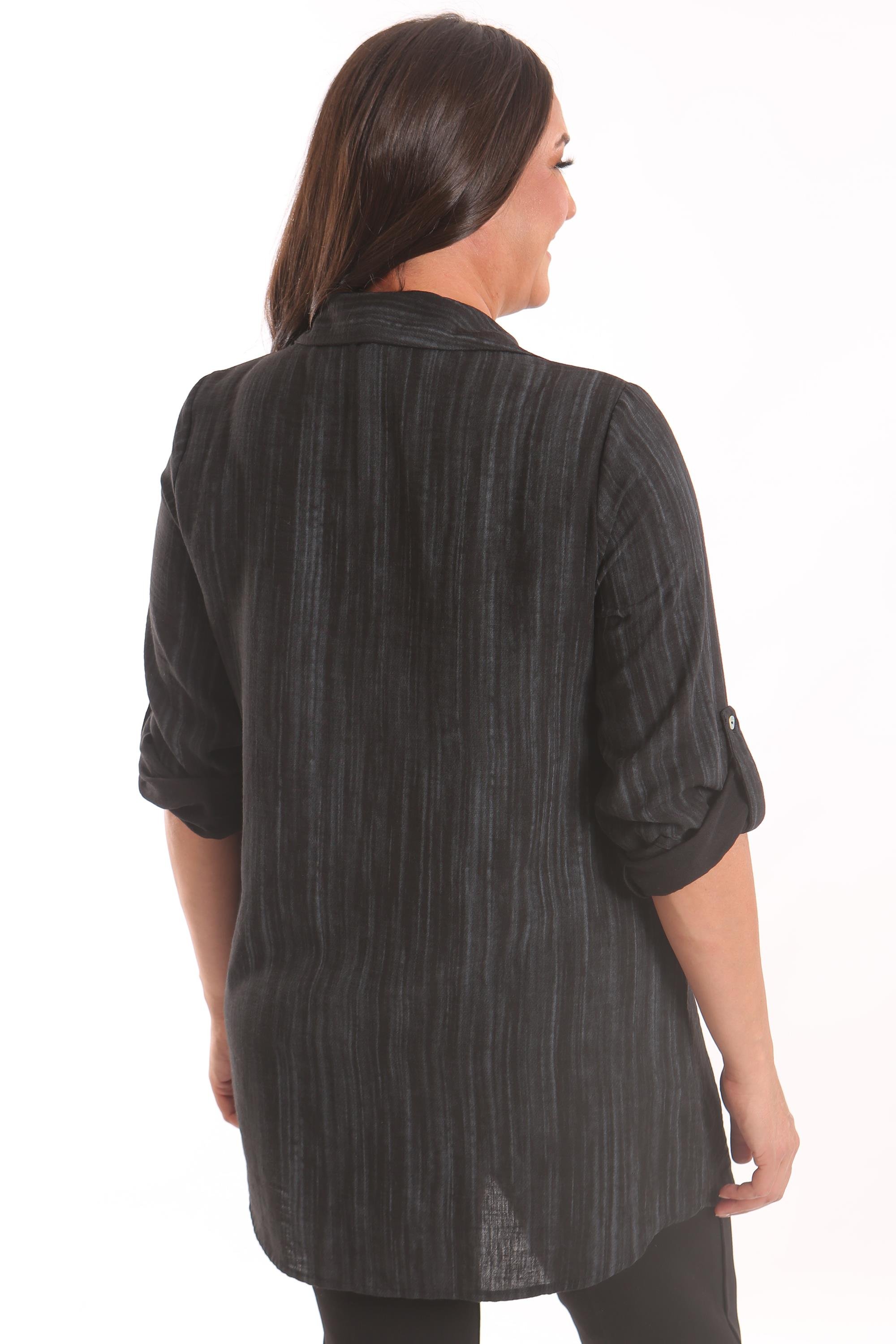 Trend42plus Büyük Beden Siyah Taş Baskılı Allerli Gömlek