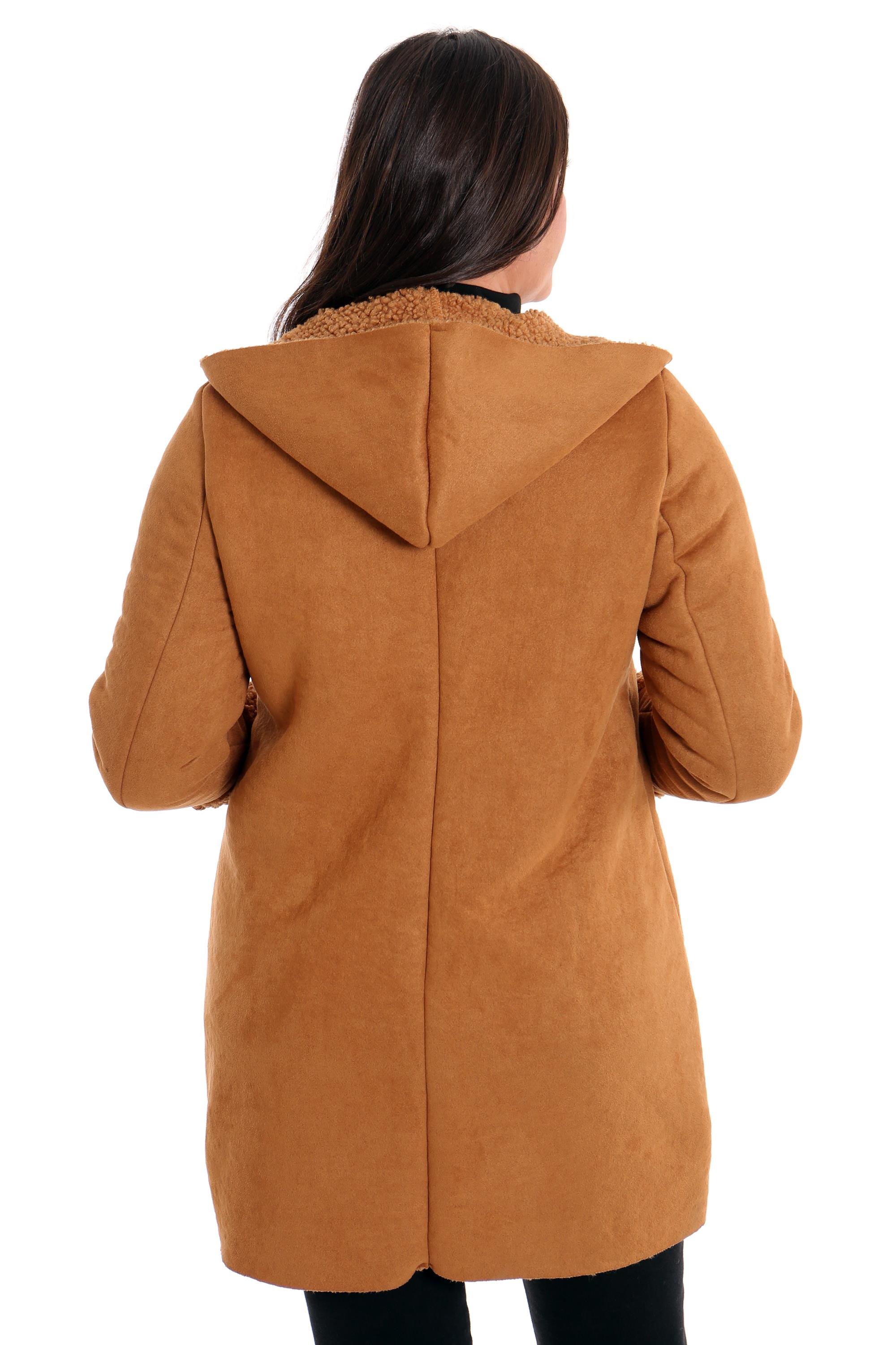 Trend42plus Büyük Beden Süet İçi Kürklü Camel Kaban