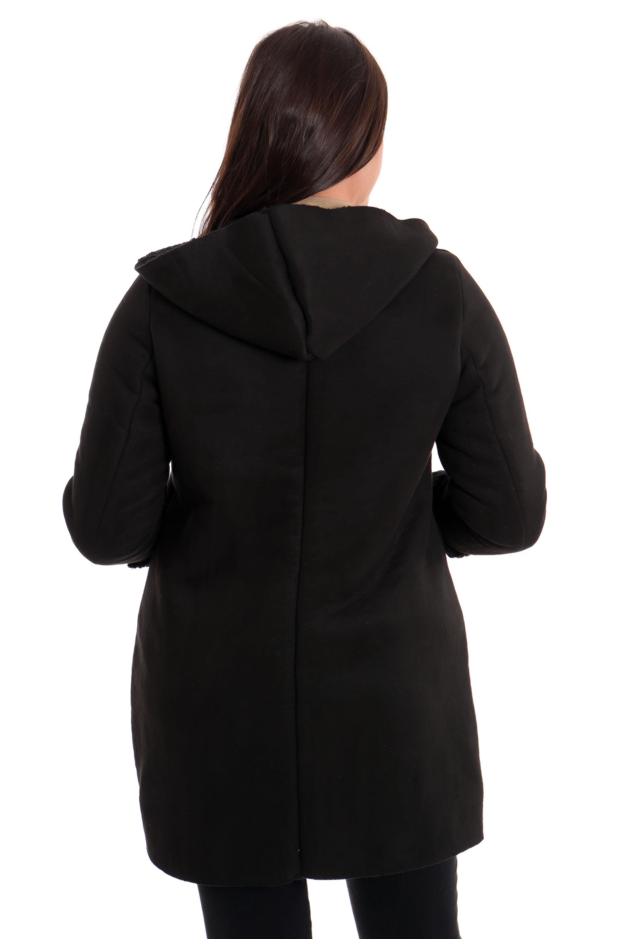 Trend42plus Büyük Beden Süet İçi Kürklü Siyah Kaban