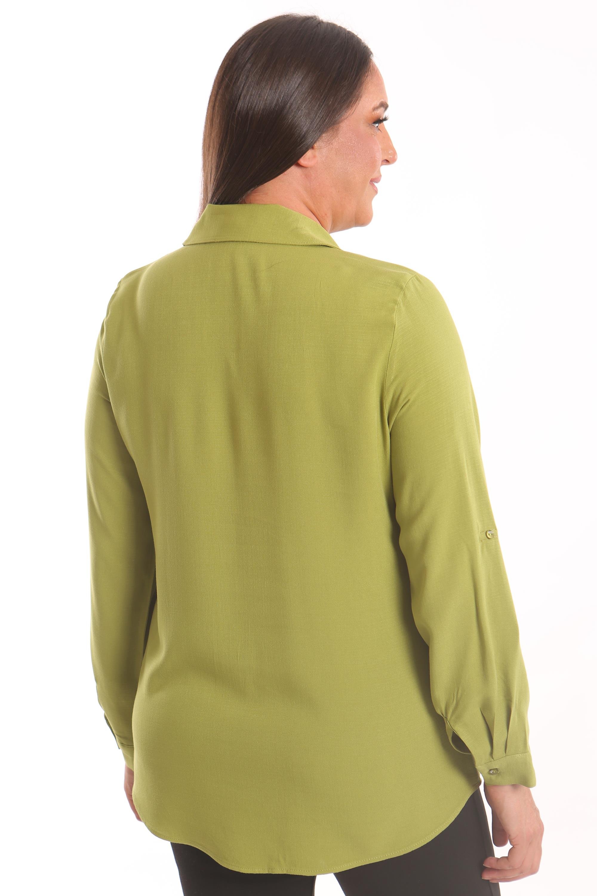 Trend42plus Büyük Beden Taş Baskı  Detaylı Dokuma Fıstık Yeşili Gömlek