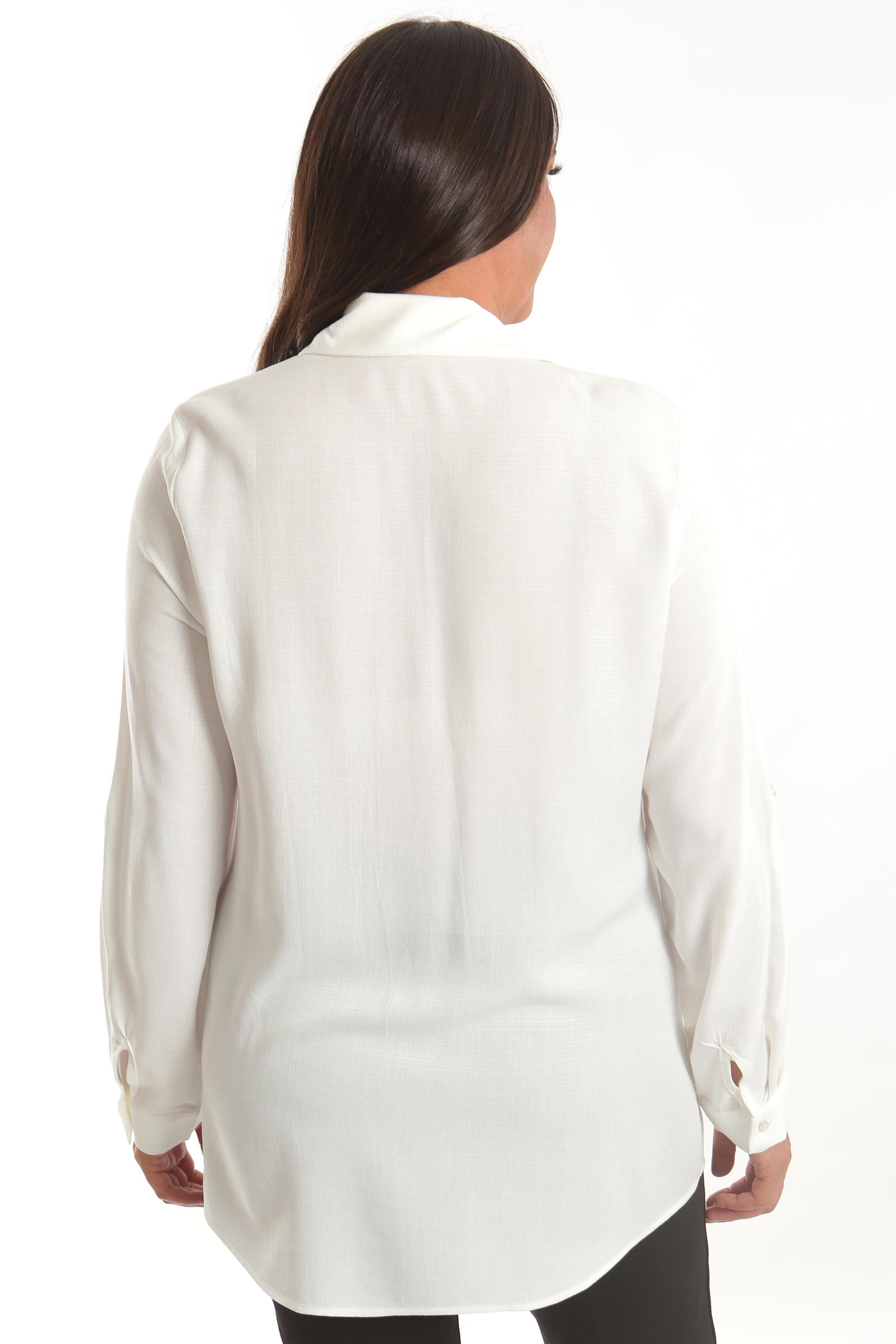 Trend42plus Büyük Beden Taş Baskı  Detaylı Dokuma Ekru Gömlek