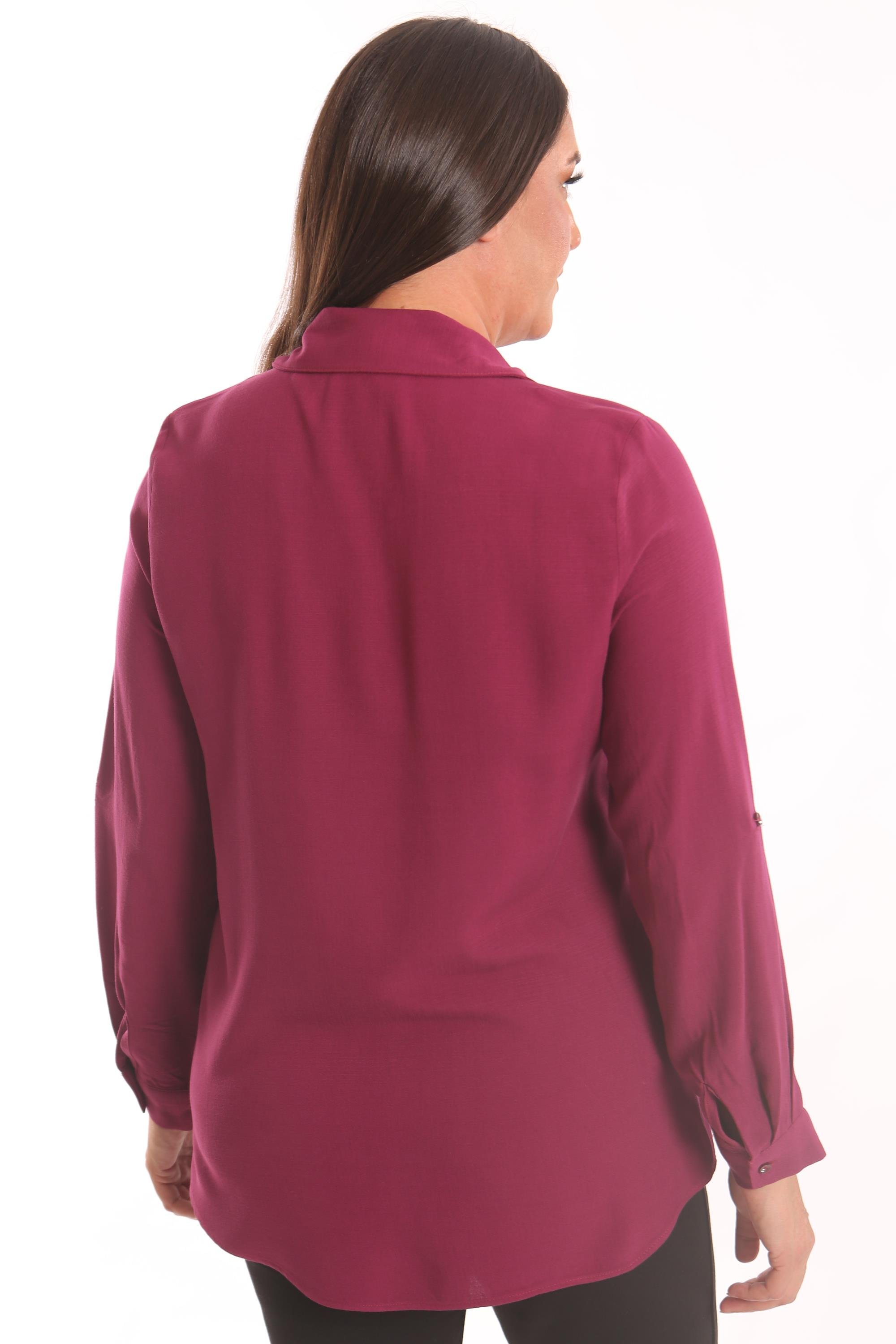 Trend42plus Büyük Beden Taş Baskı  Detaylı Dokuma Mürdüm Gömlek