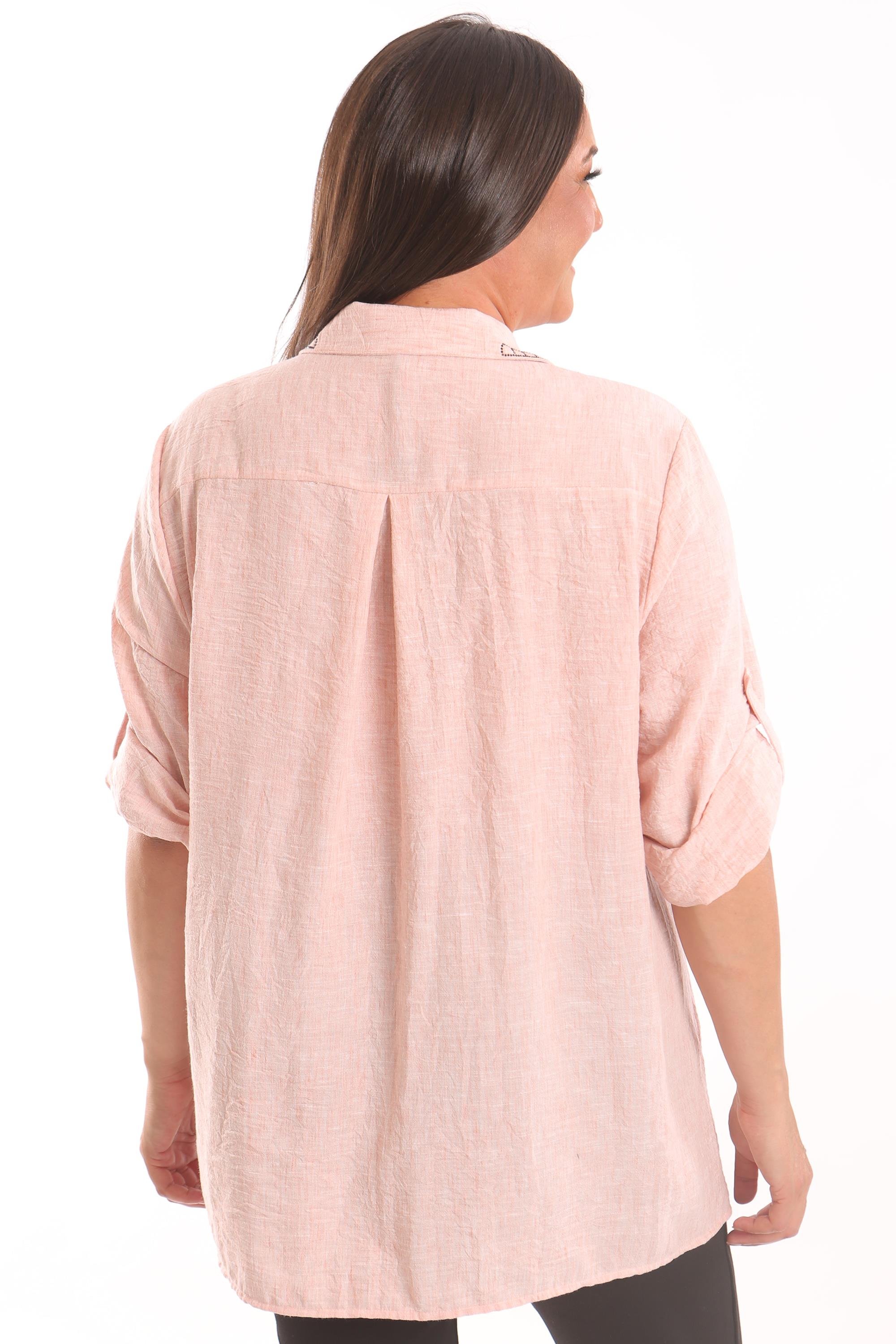 Trend42plus Büyük Beden Taş Baskılı Pudra Gömlek