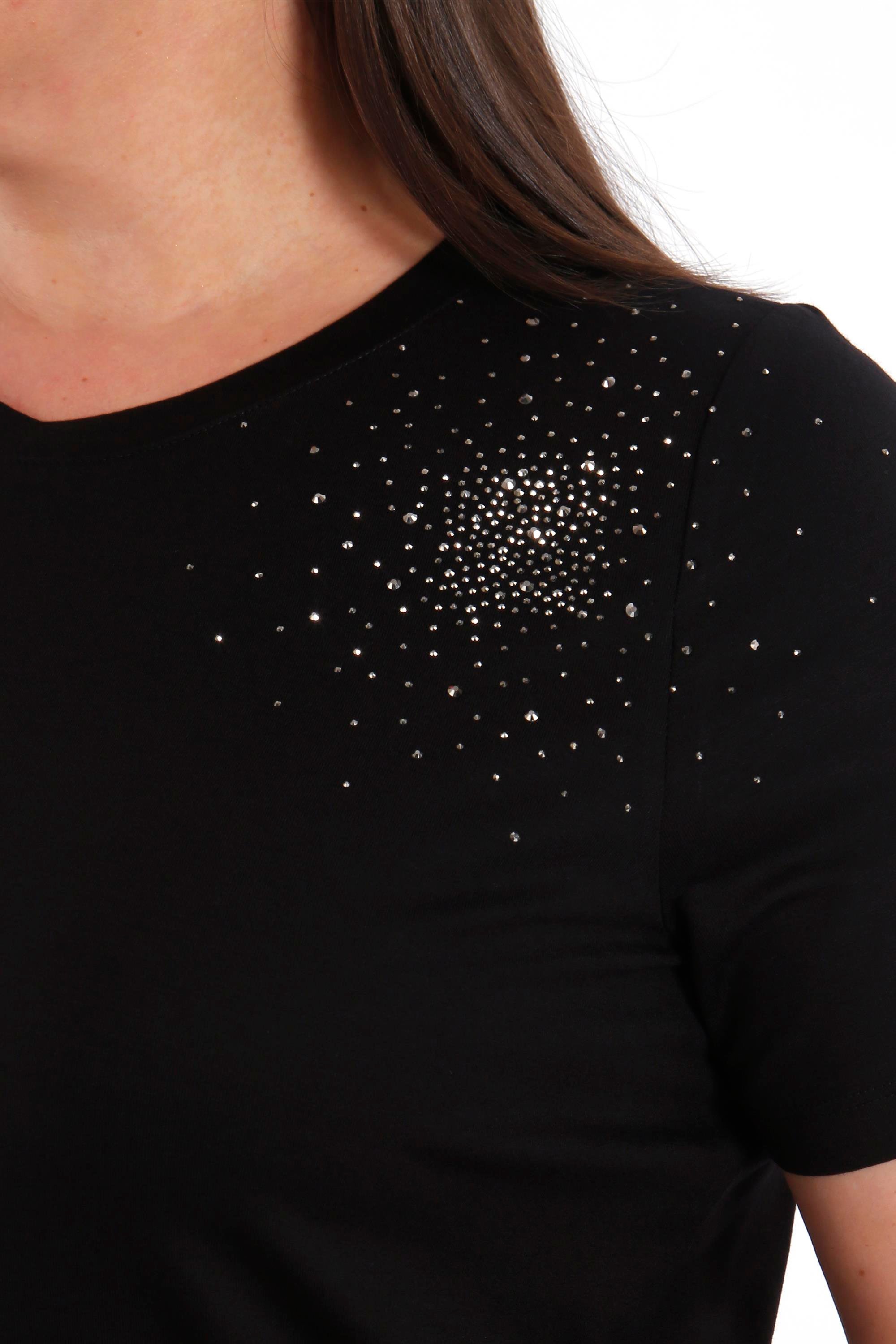 Trend42plus Büyük Beden Taş Baskılı Siyah Bluz