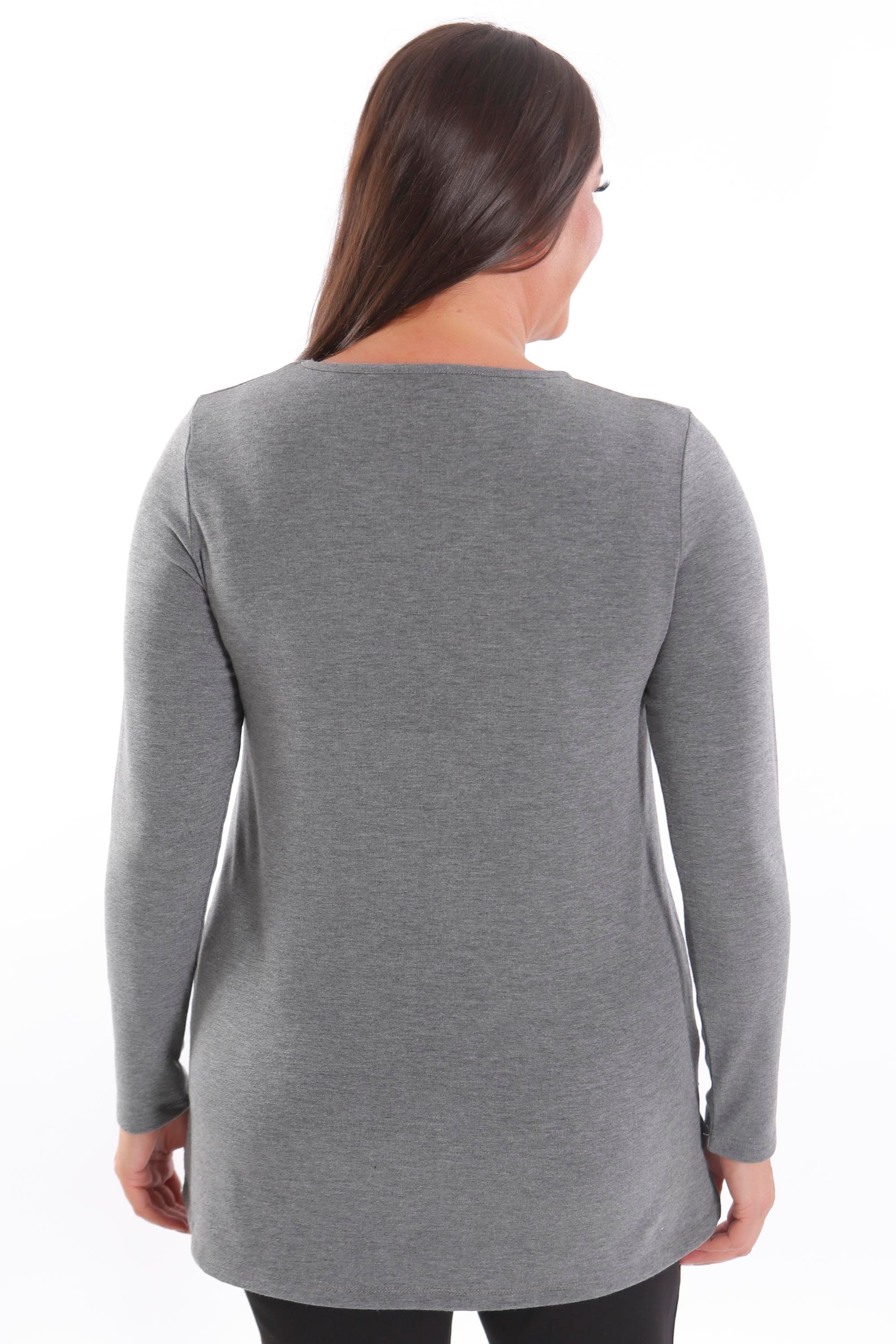 Trend42plus Büyük Beden V Yaka Yırtmaçlı Basic Antrasit Bluz