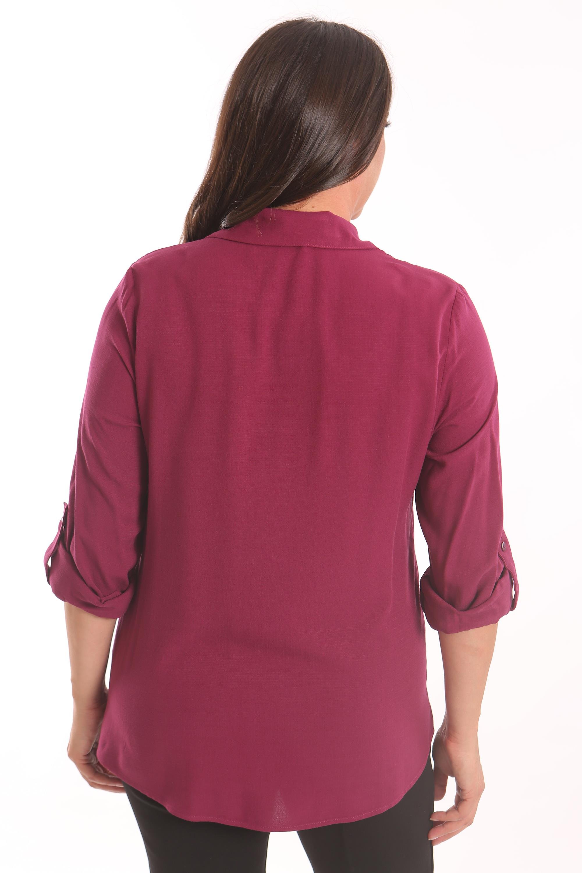 Trend42plus Büyük Beden Vişne Taş Baskılı Dokuma Gömlek