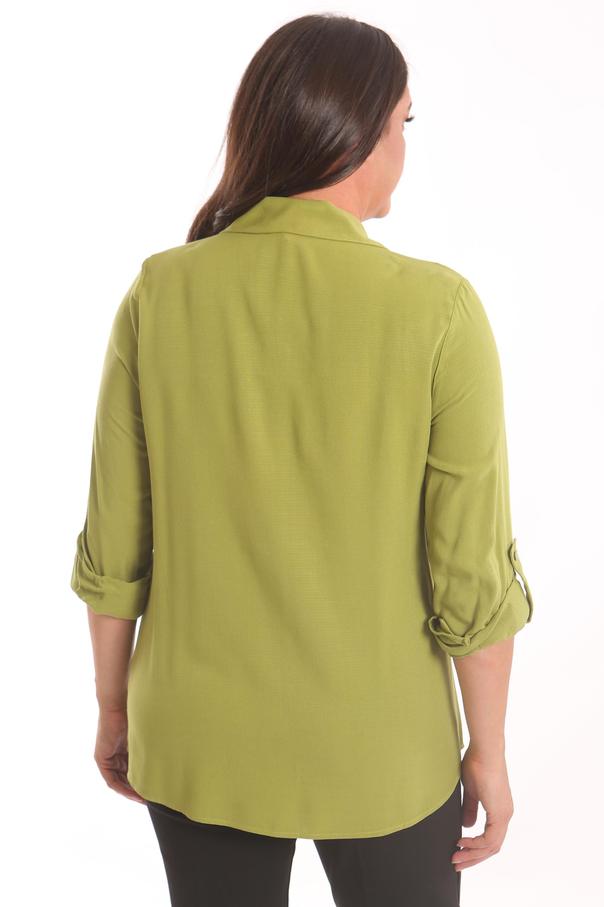 Trend42plus Büyük Beden Yağ Yeşili Taş Baskılı Dokuma Gömlek