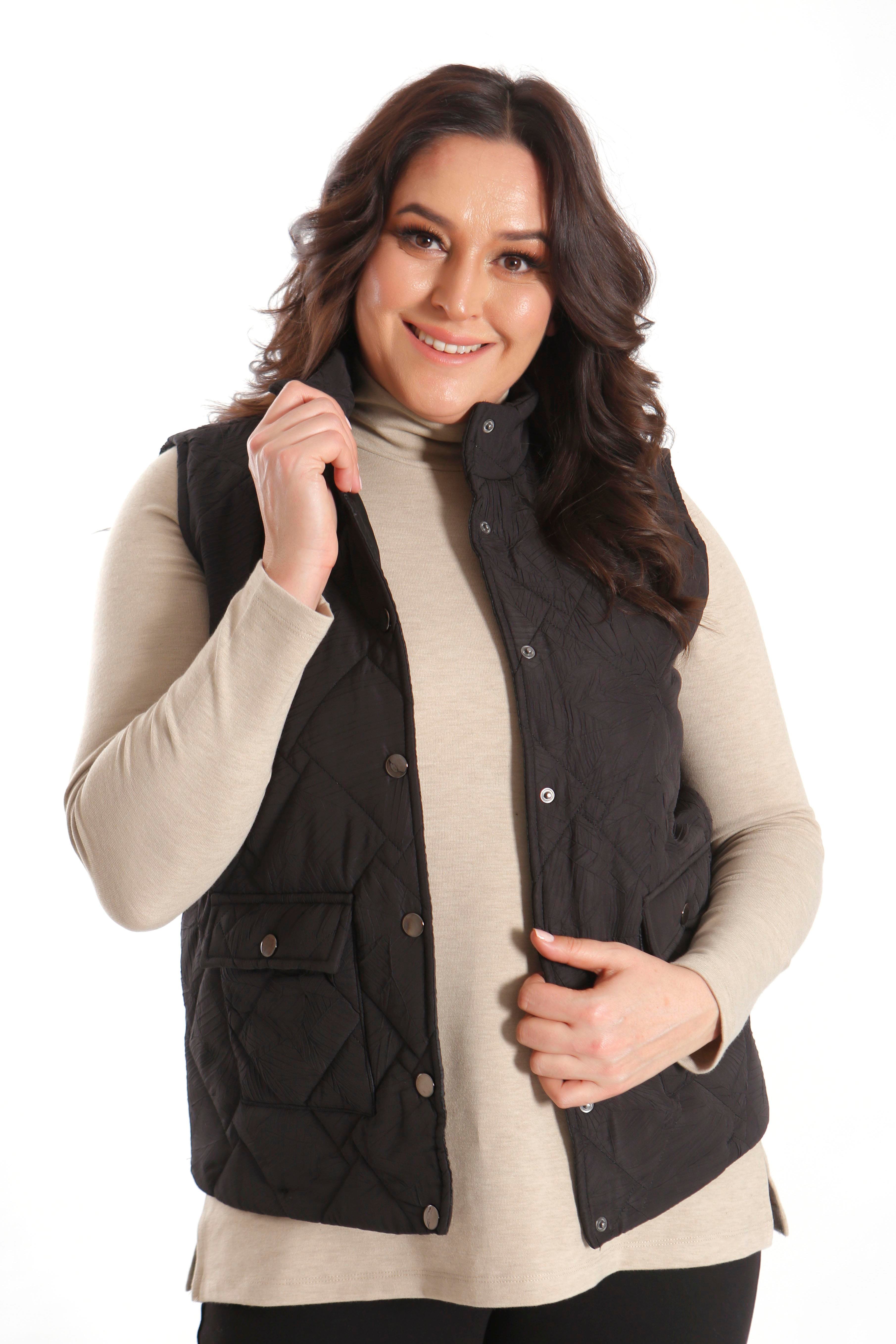 Trend42plus Büyük Çıt Çıt Düğmeli Kapitone Siyah Yelek