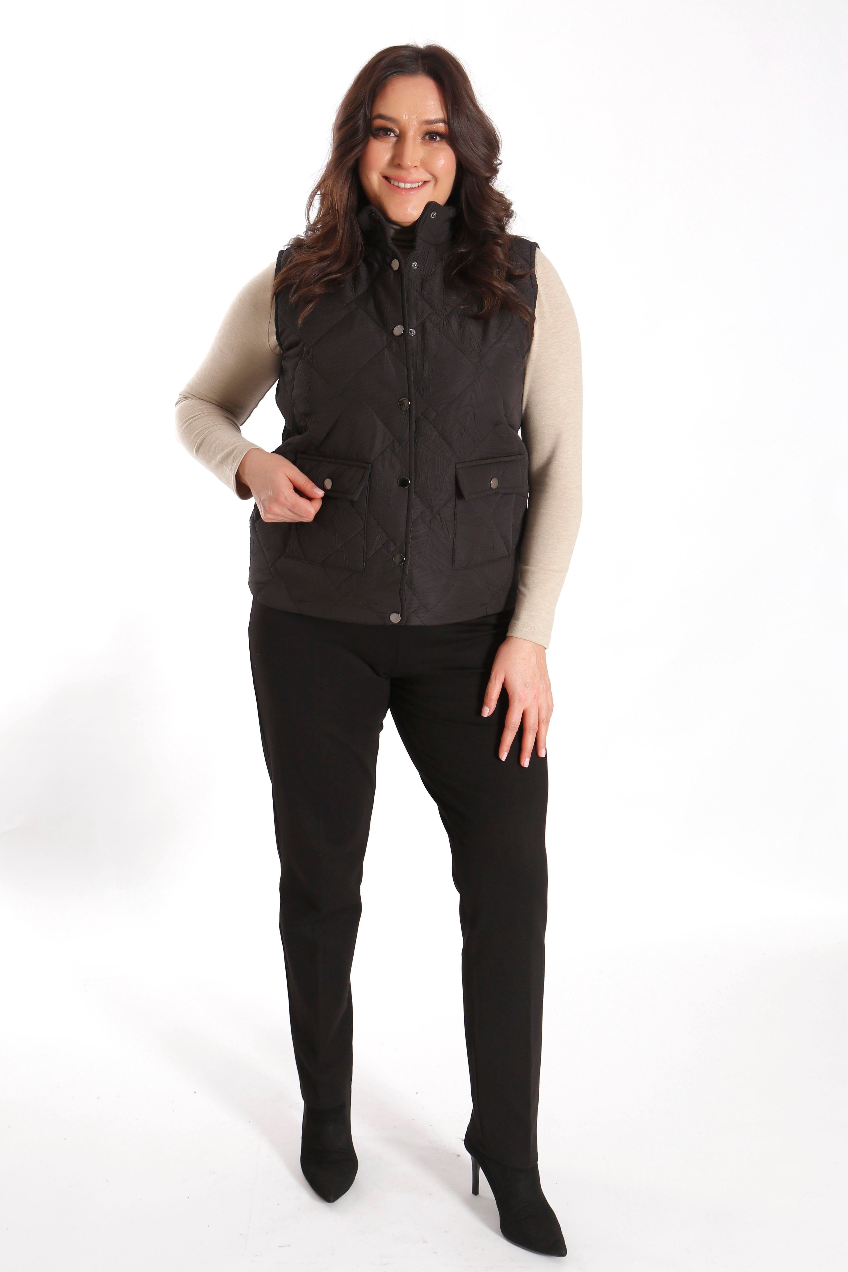 Trend42plus Büyük Çıt Çıt Düğmeli Kapitone Siyah Yelek