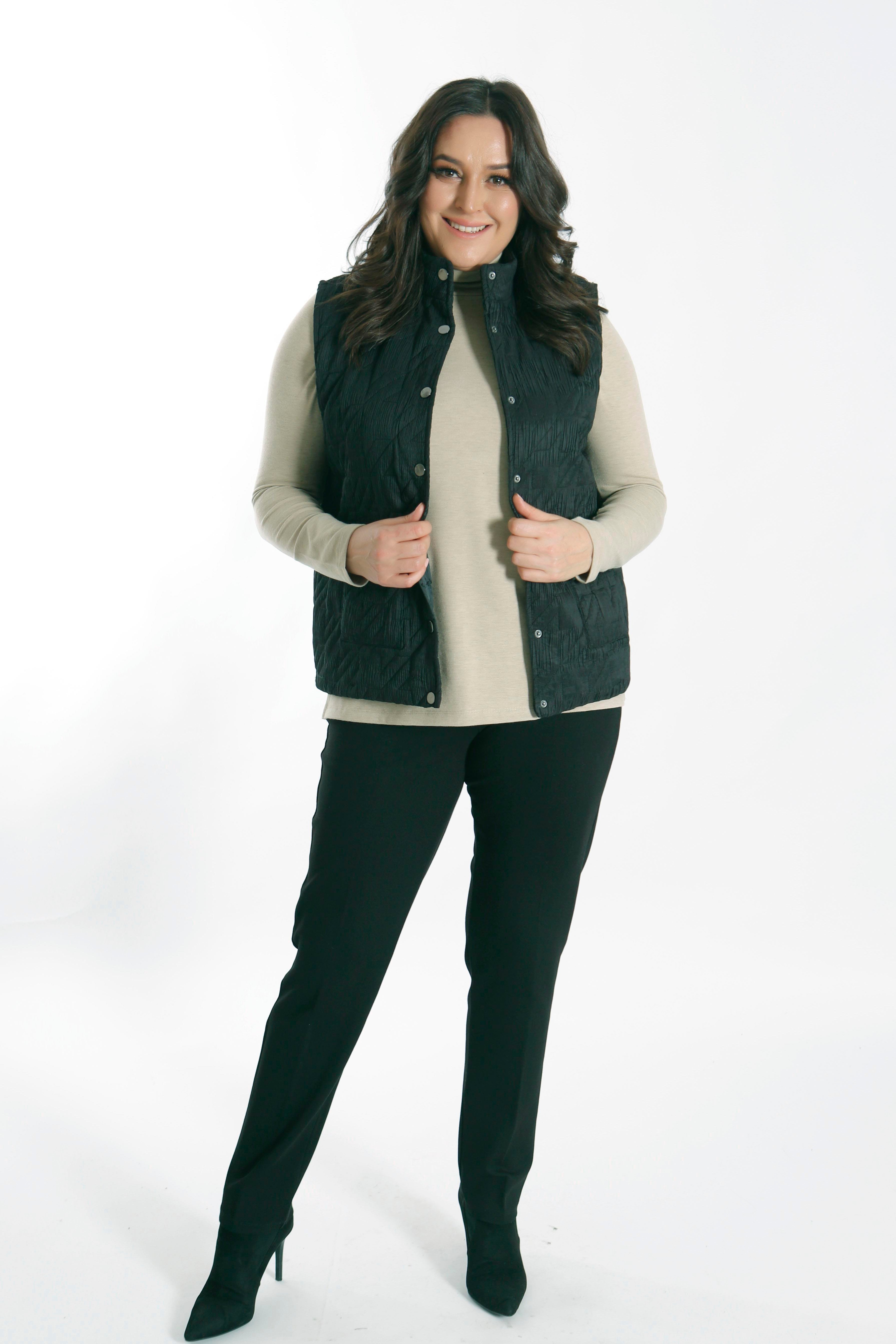 Trend42plus Büyük Çıt Çıt Düğmeli Kapitone Siyah Yelek