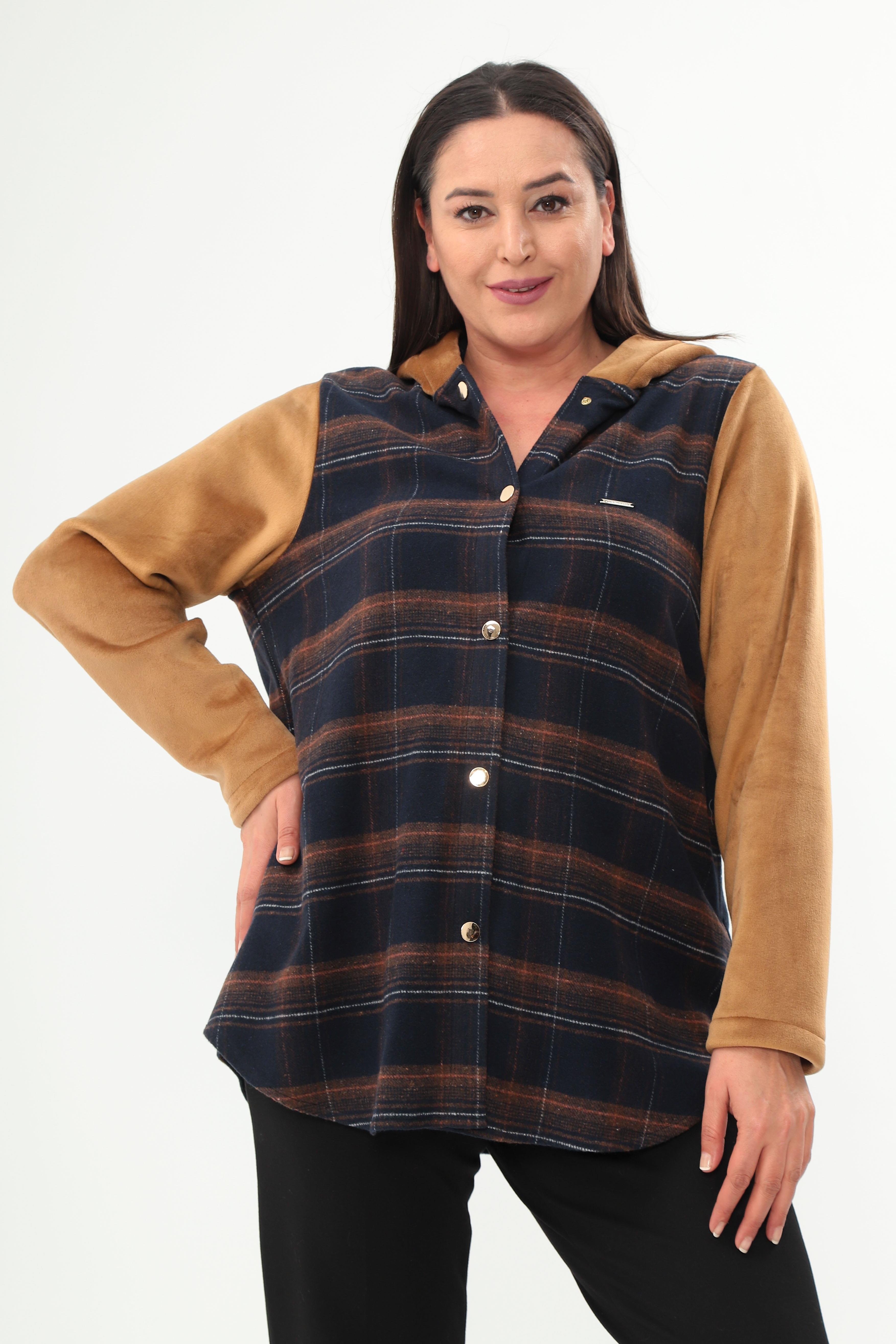 Trend42plus Ekose Desen Çıt Çıt Düğmeli Cep Detaylı İndigo Mont